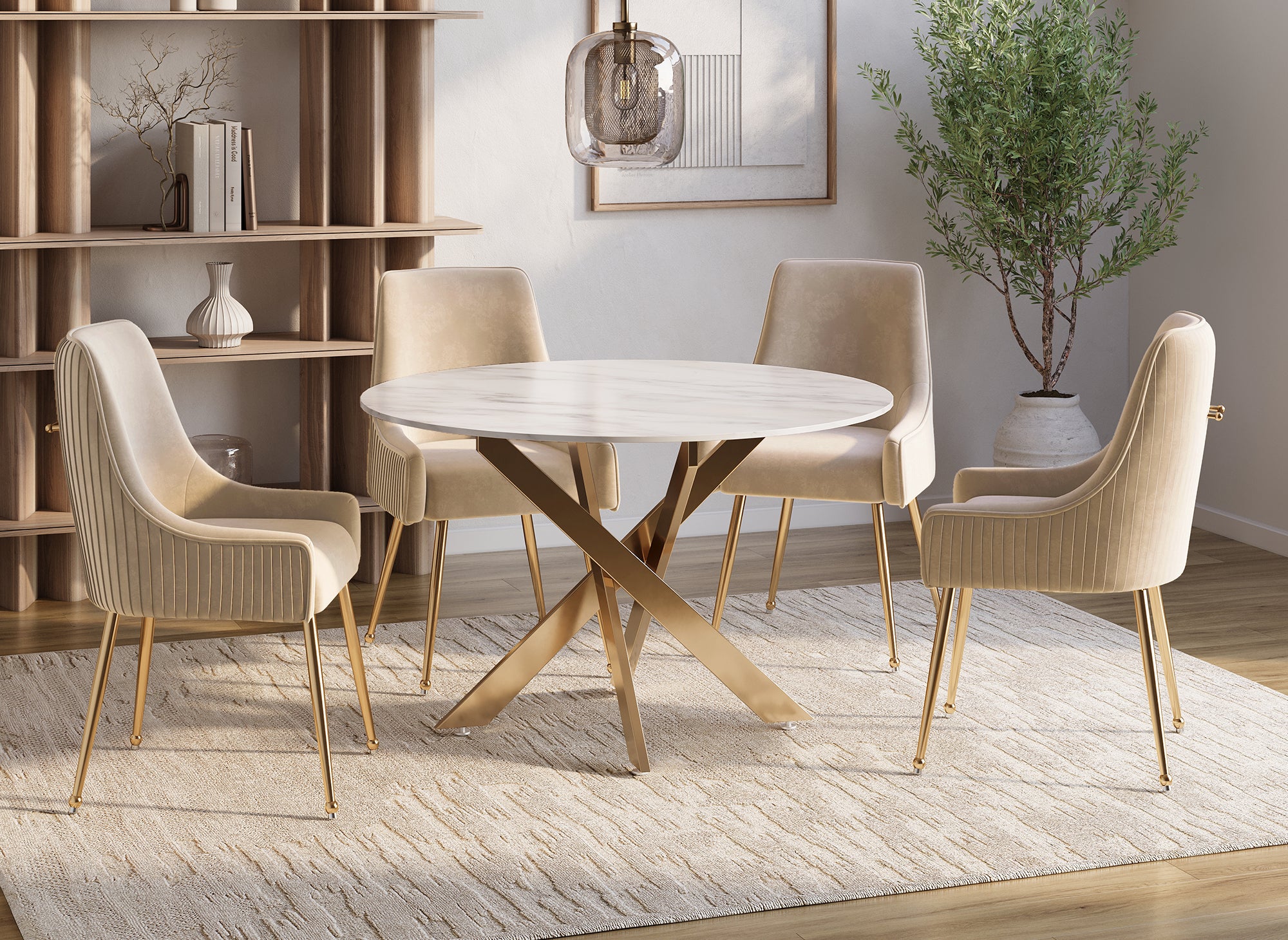2er-Set beige Samtstühle mit goldenen Metallbeinen DORY