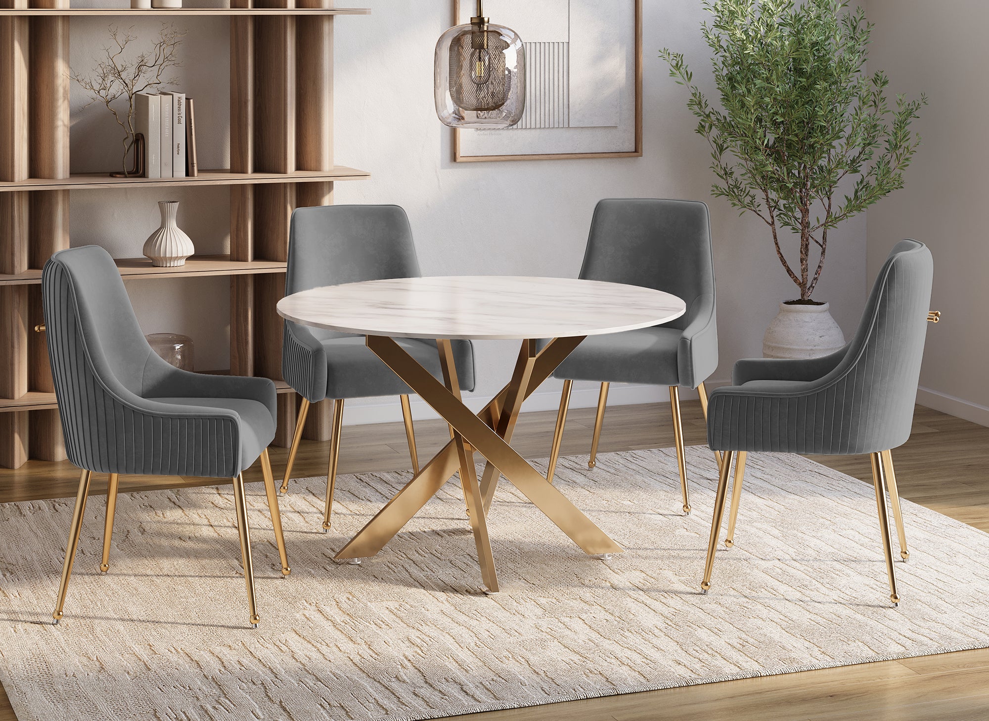 2er-Set graue Samtstühle mit goldenen Metallbeinen DORY