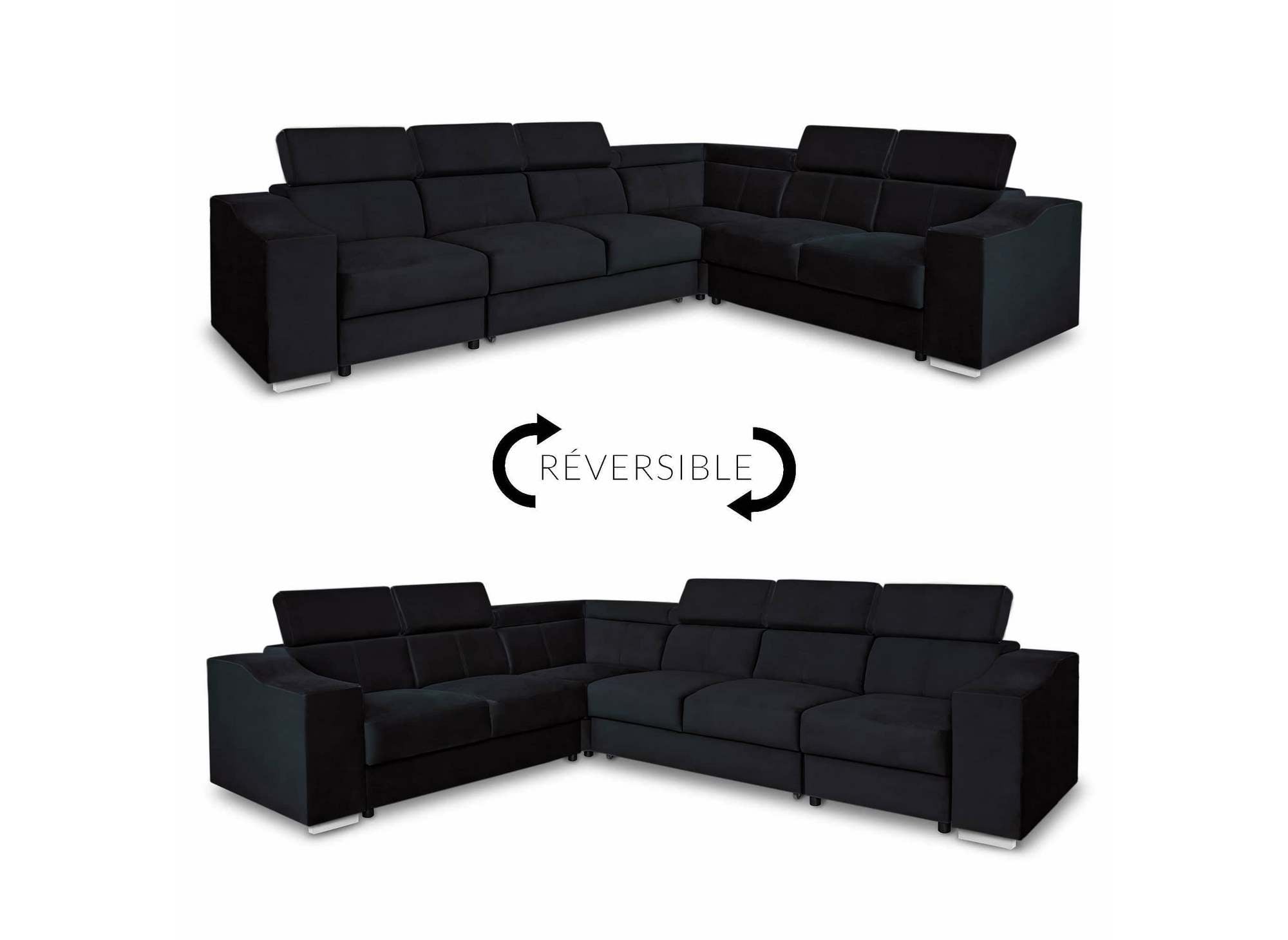 LEONIE umwandelbares Ecksofa aus schwarzem Samt