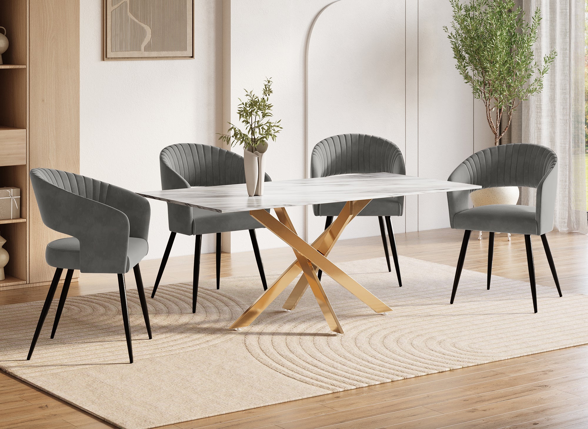 2er-Set GLORIA Designer-Stühle in grauem Samt