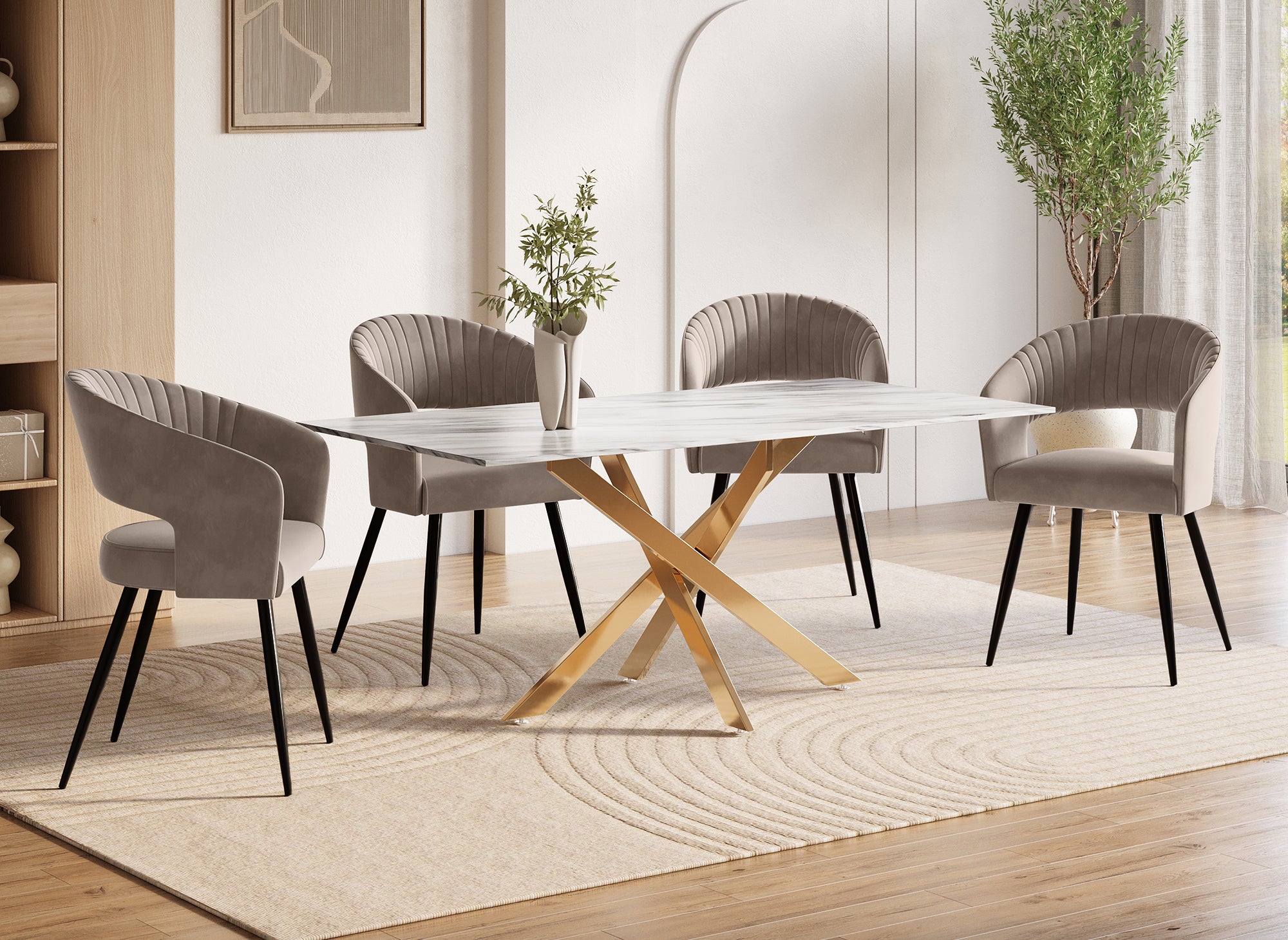 2er-Set GLORIA Designer-Stühle in beigem Samt