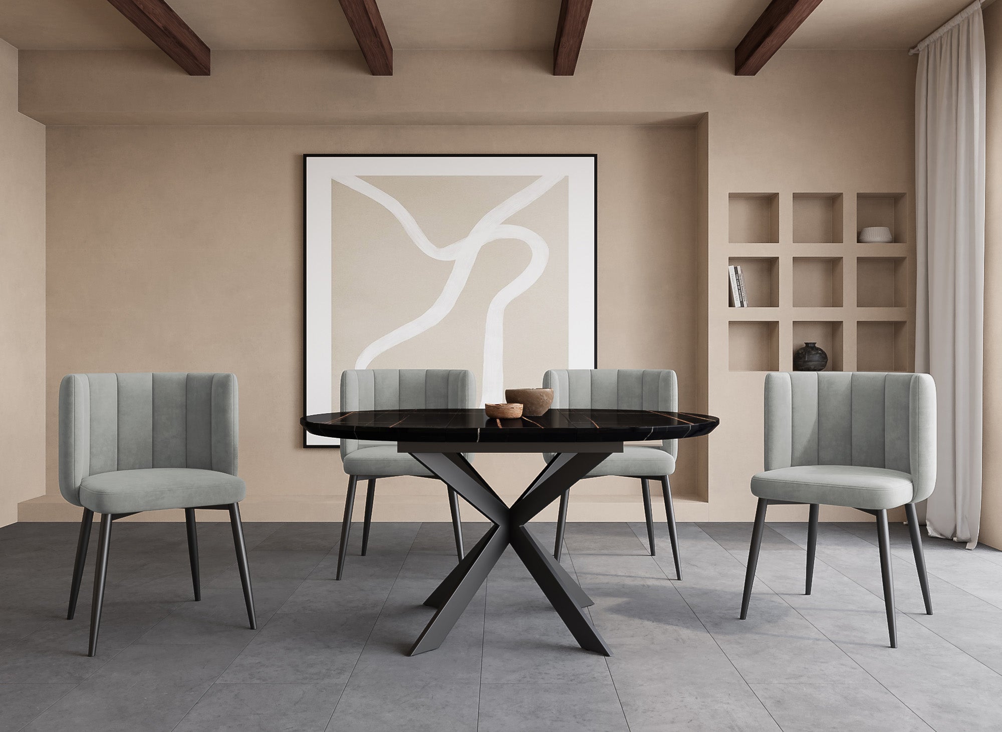 2er-Set Designerstühle DEBBY aus grauem Samt