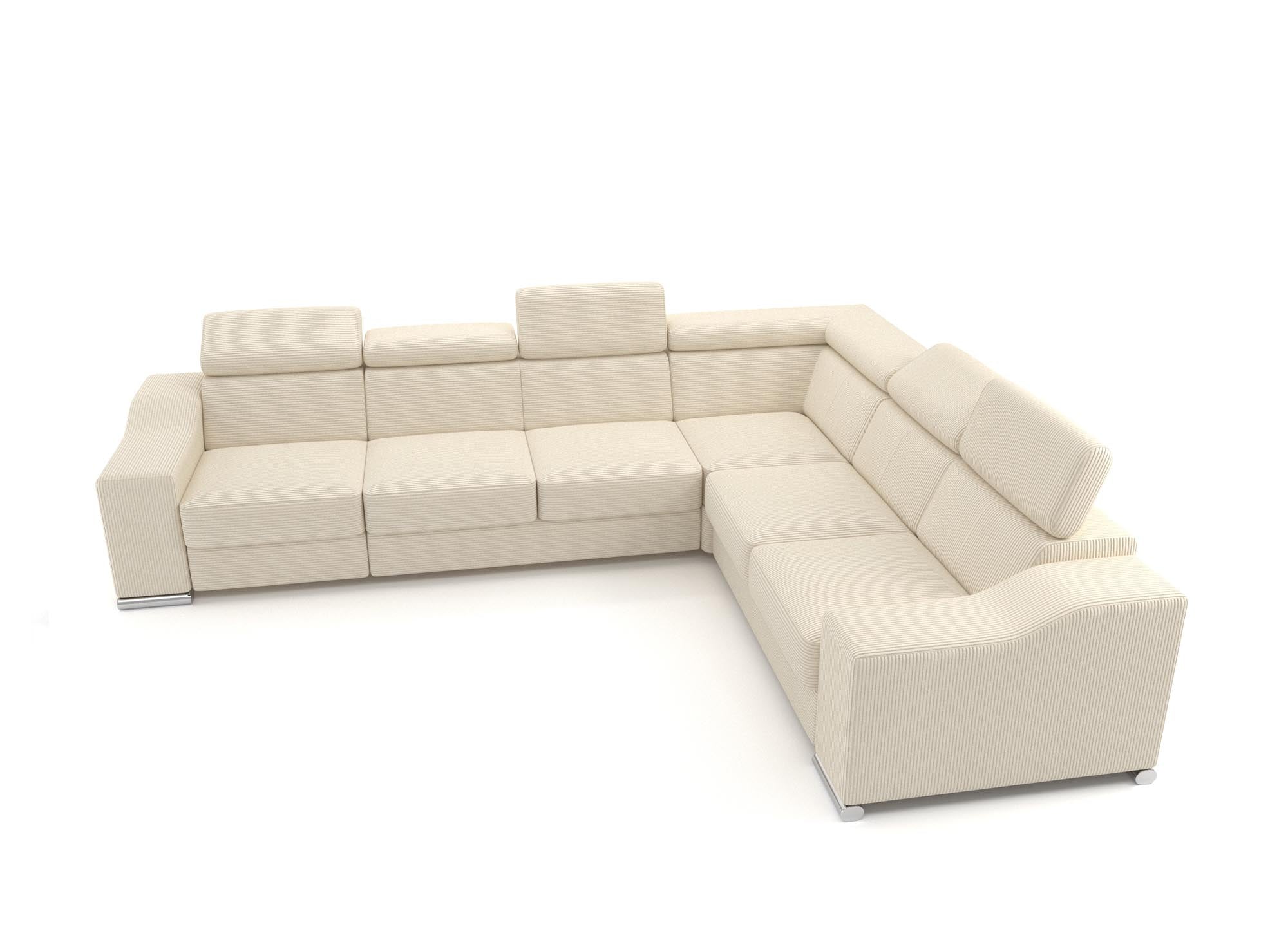 Ecksofa LEONIE aus beigefarbenem Cord, wendbar
