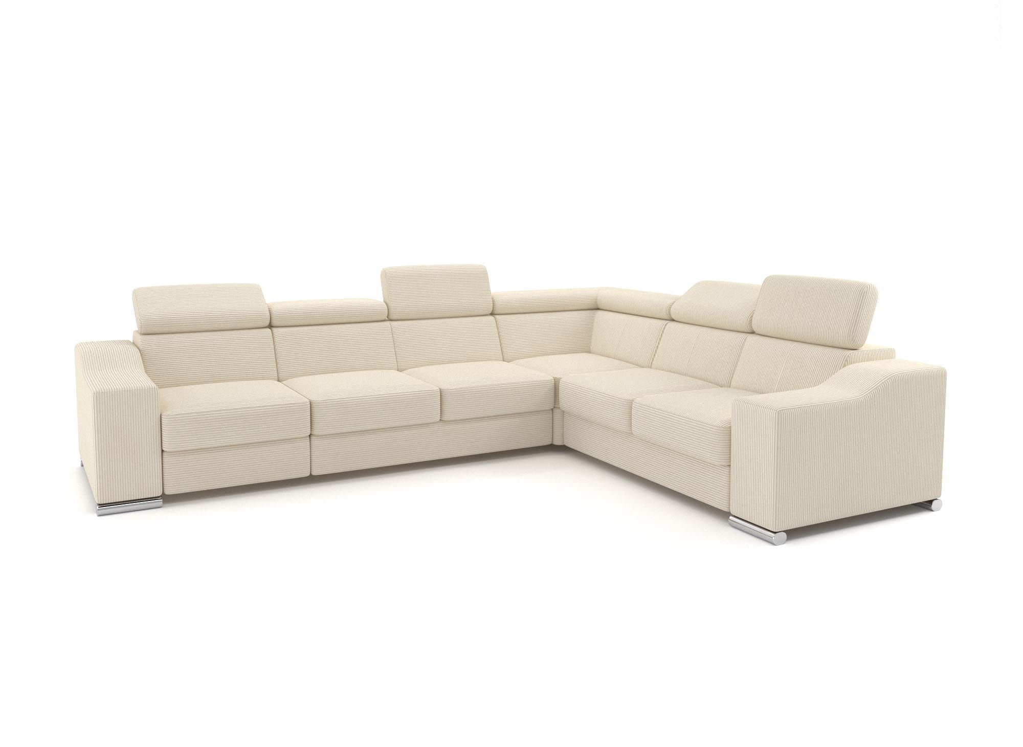 Ecksofa LEONIE aus beigefarbenem Cord, wendbar