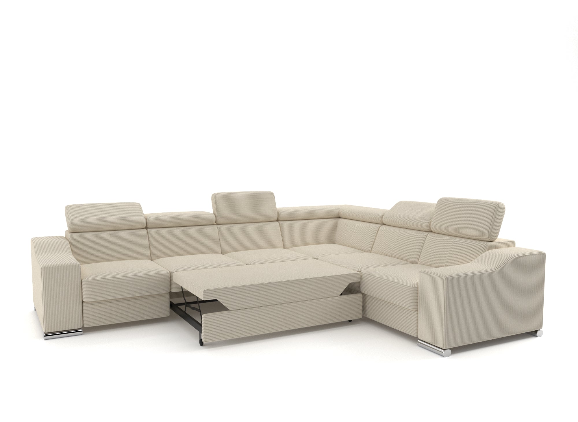 Ecksofa LEONIE aus beigefarbenem Cord, wendbar