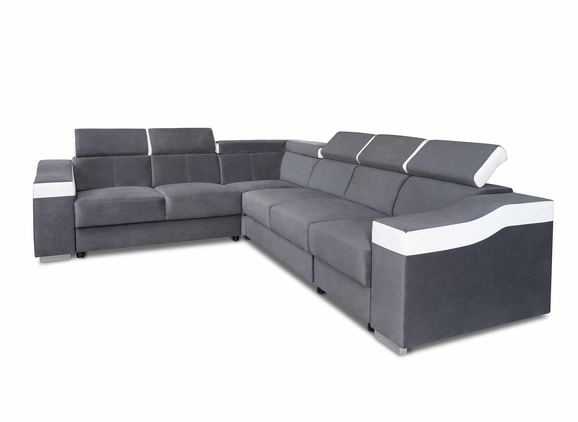 LEONIE Wende-Ecksofa aus grauem Samt und weißem Kunstleder