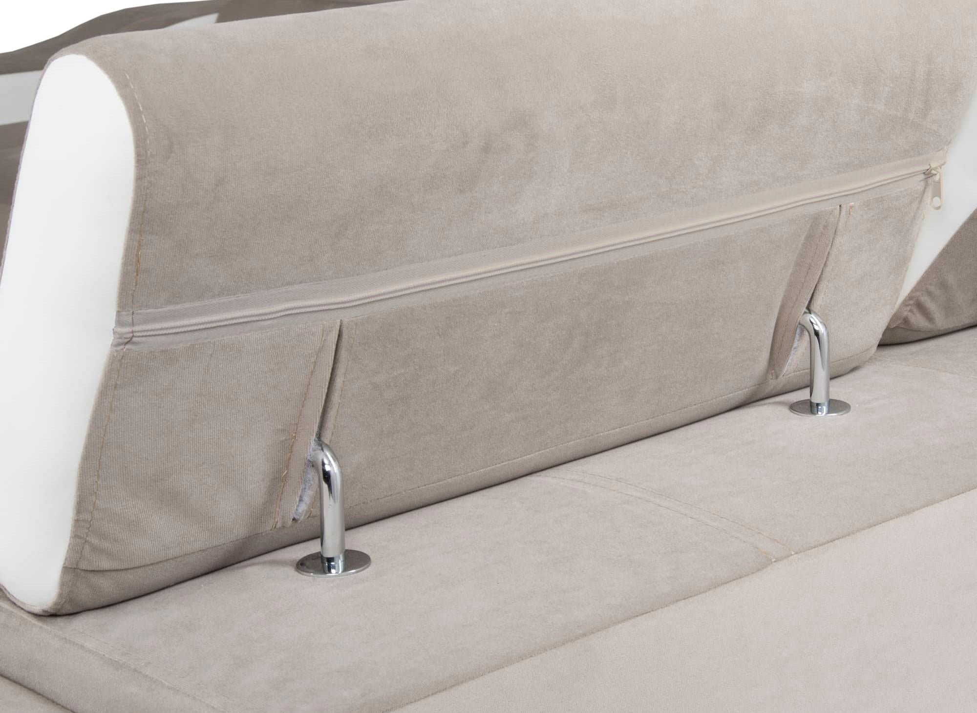 LEONIE Wende-Ecksofa aus beigem Samt und weißem Kunstleder