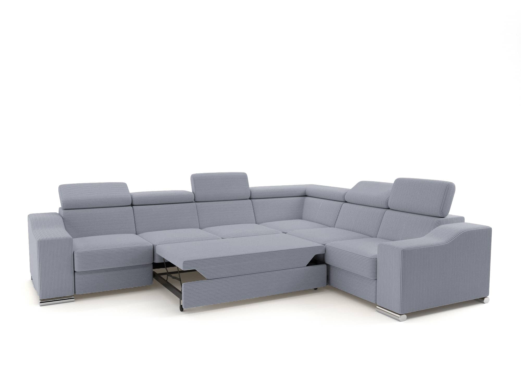 LEONIE Ecksofa aus hellgrauem Cord, wendbar
