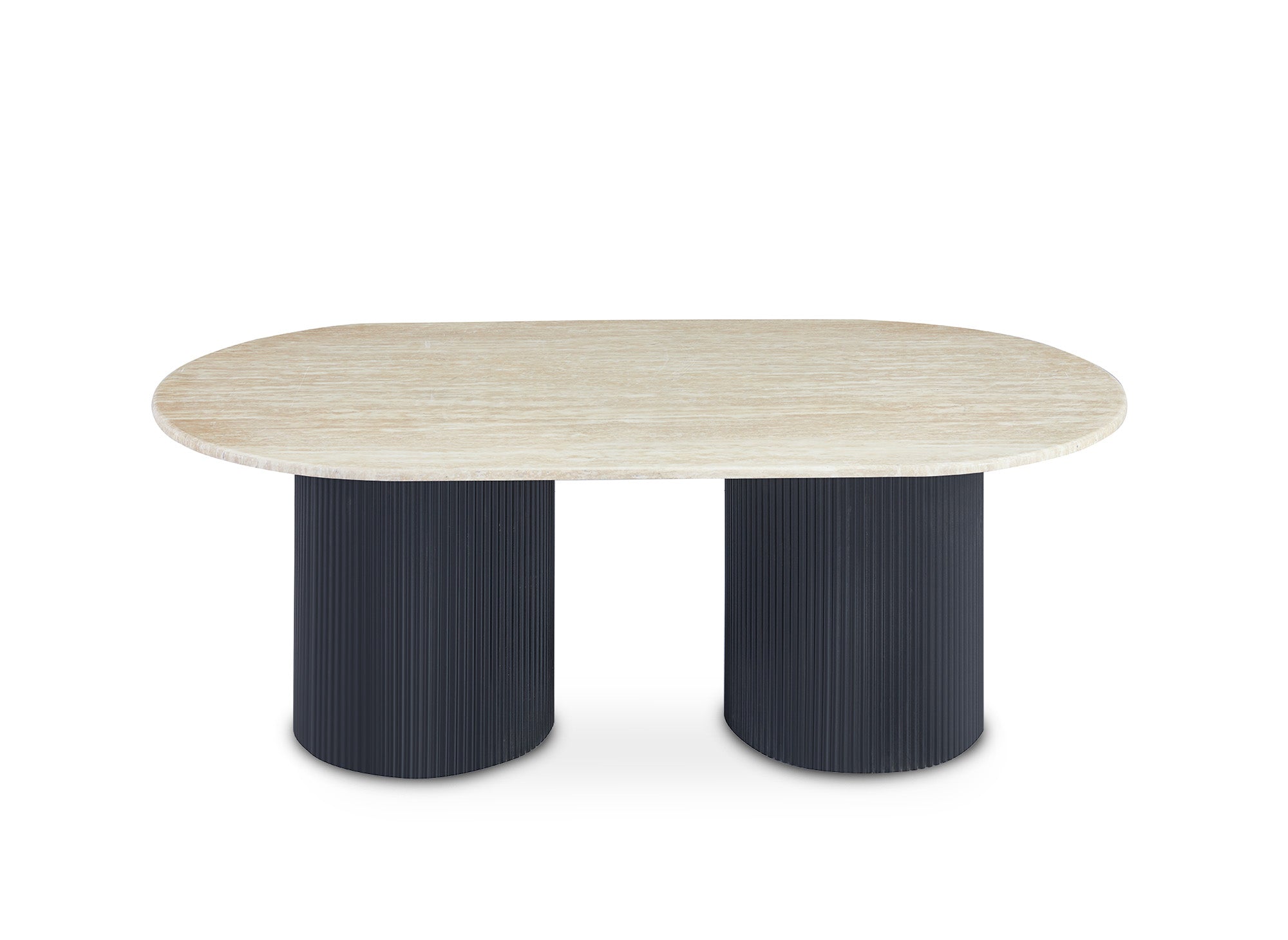 DHARA BLACK Couchtisch aus beigem Verbundmarmor mit schwarzen Beinen