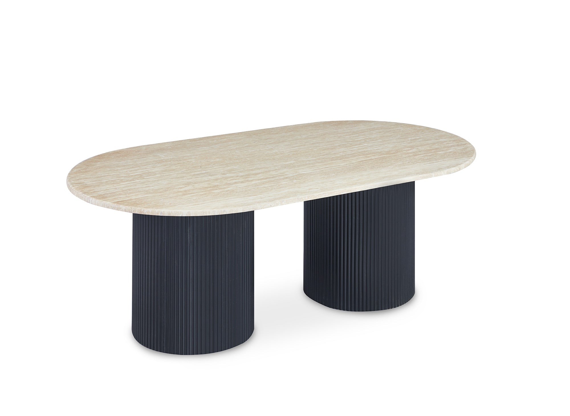 DHARA BLACK Couchtisch aus beigem Verbundmarmor mit schwarzen Beinen
