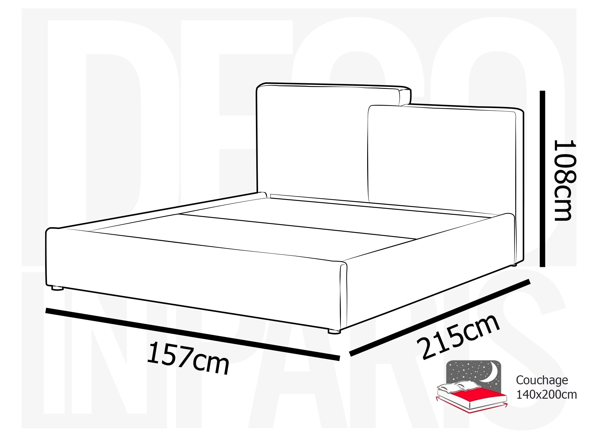 ZELIA Bett mit Stauraum aus ecrufarbenem Cord 140x190 cm