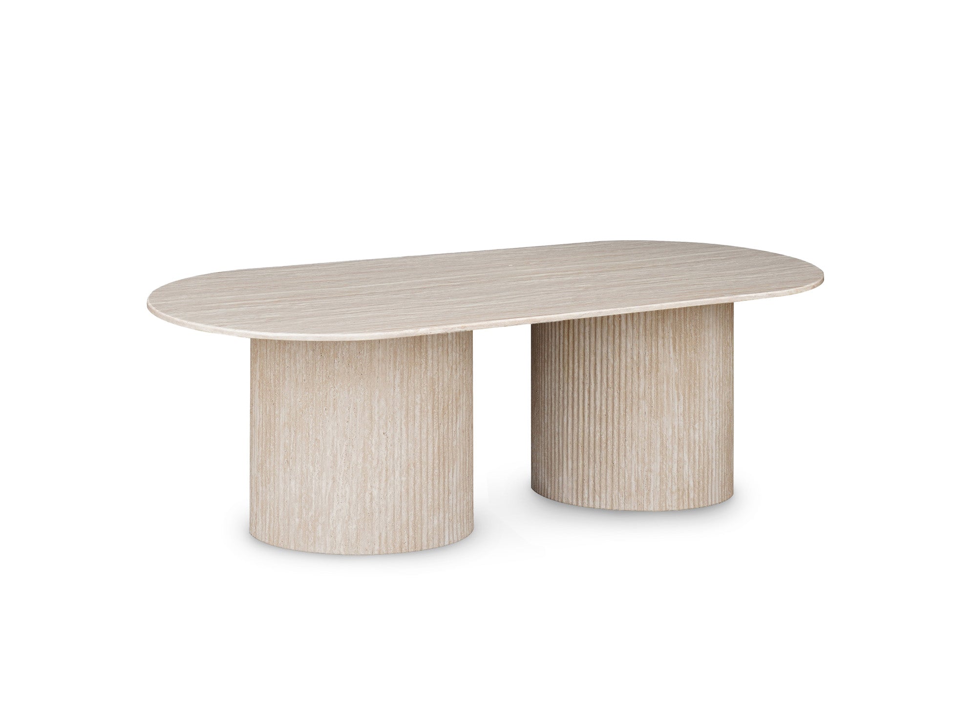 Ovaler Couchtisch aus beigefarbenem Verbundmarmor DHARA