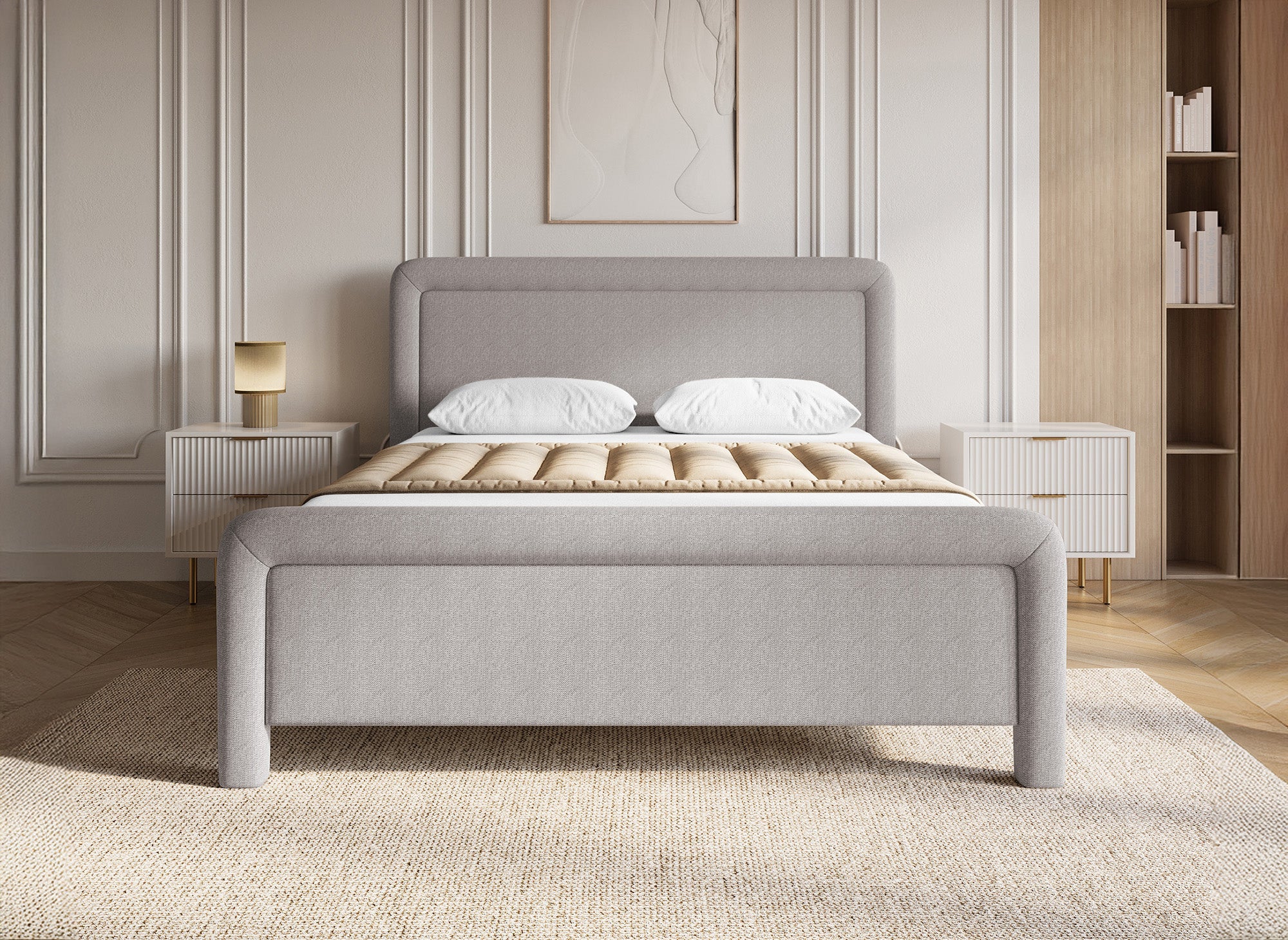 Doppelbett aus weichem Taupe-Stoff 140 x 190 cm ANELA