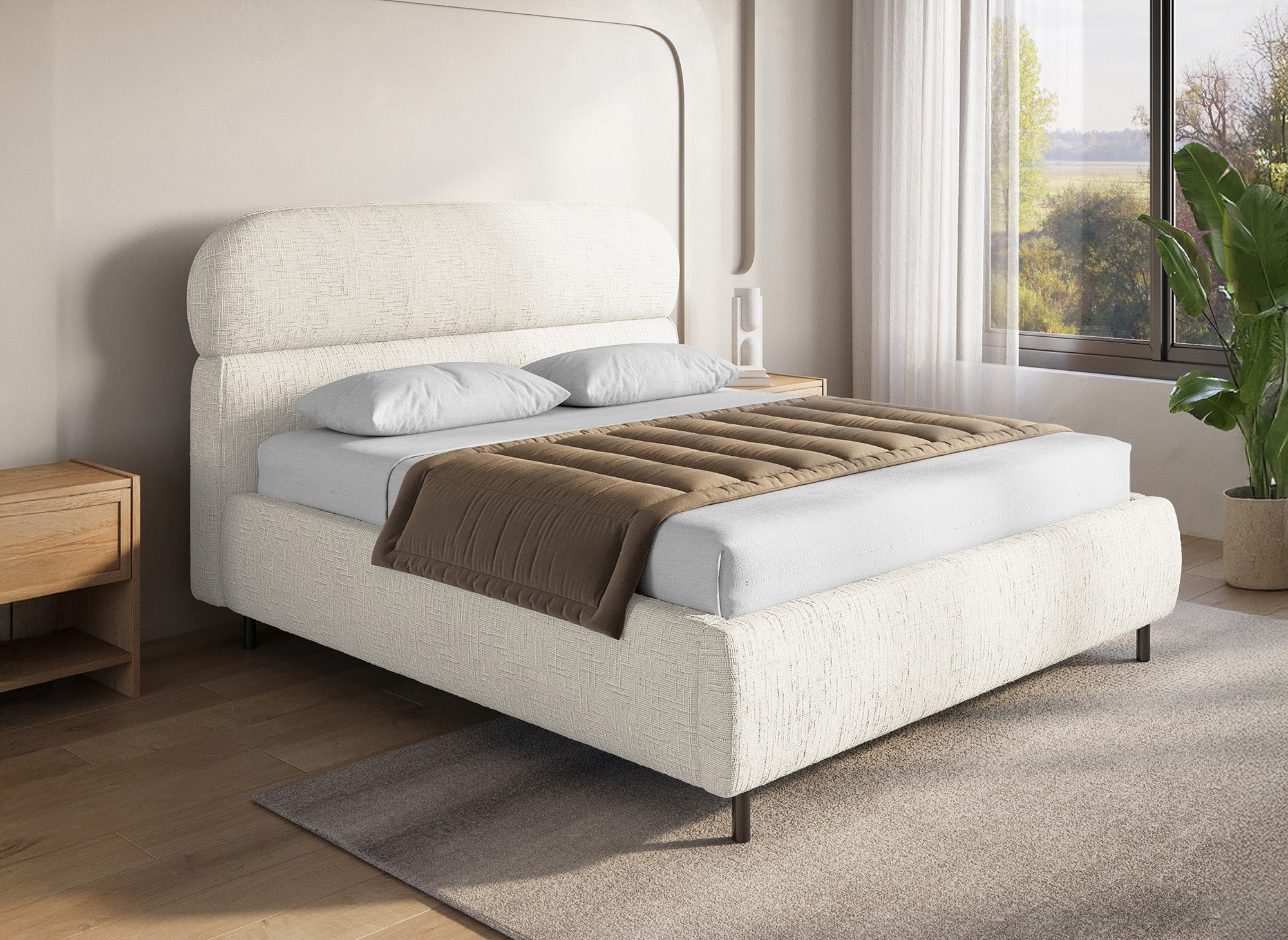 MELO Bett mit Stauraum, beige meliertes Samt, 140 x 190 cm