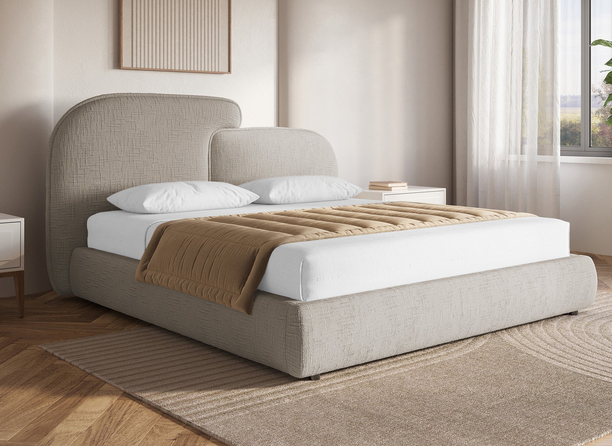 MILENA Bett mit Stauraum, Samt, taupe meliert, 180 x 200 cm
