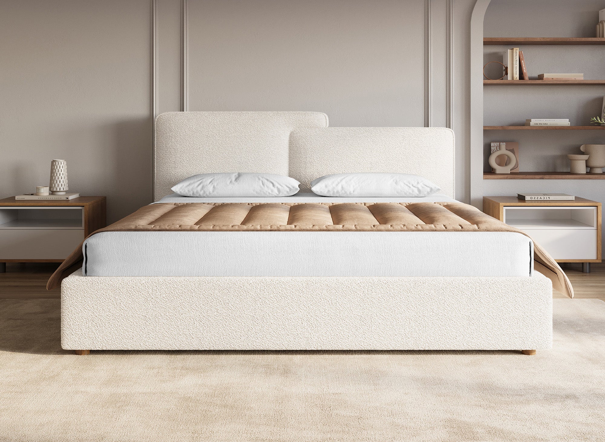 ZELIA Bett mit Stauraum aus Frottee, beige, 180 x 200 cm