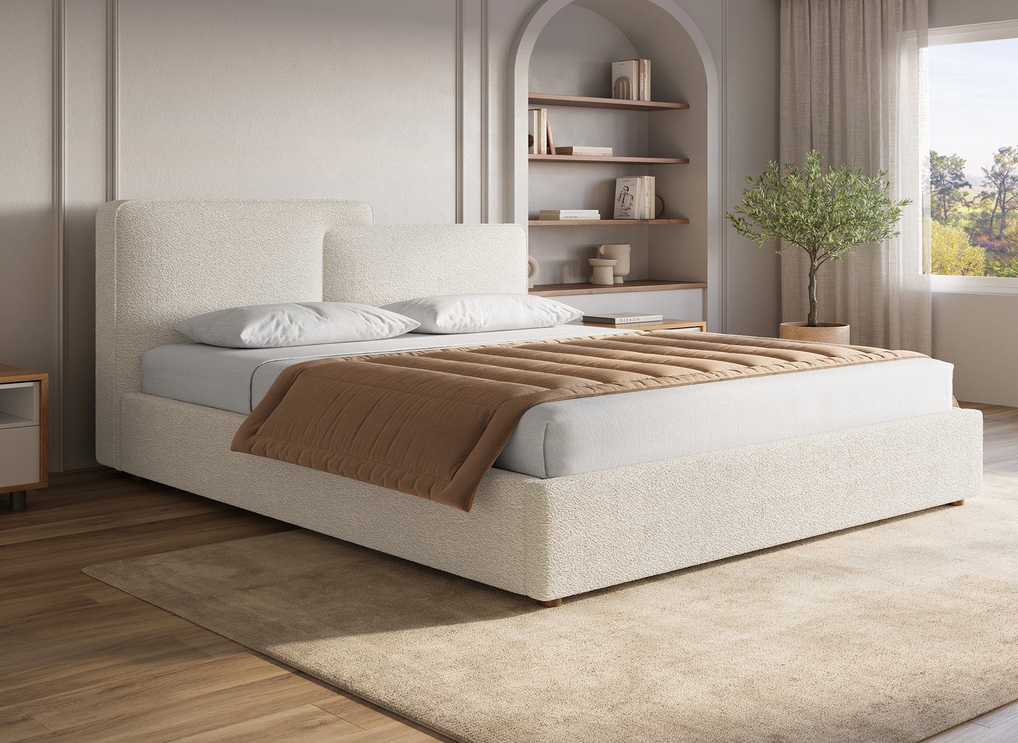 ZELIA Bett mit Stauraum aus Frottee, beige, 180 x 200 cm