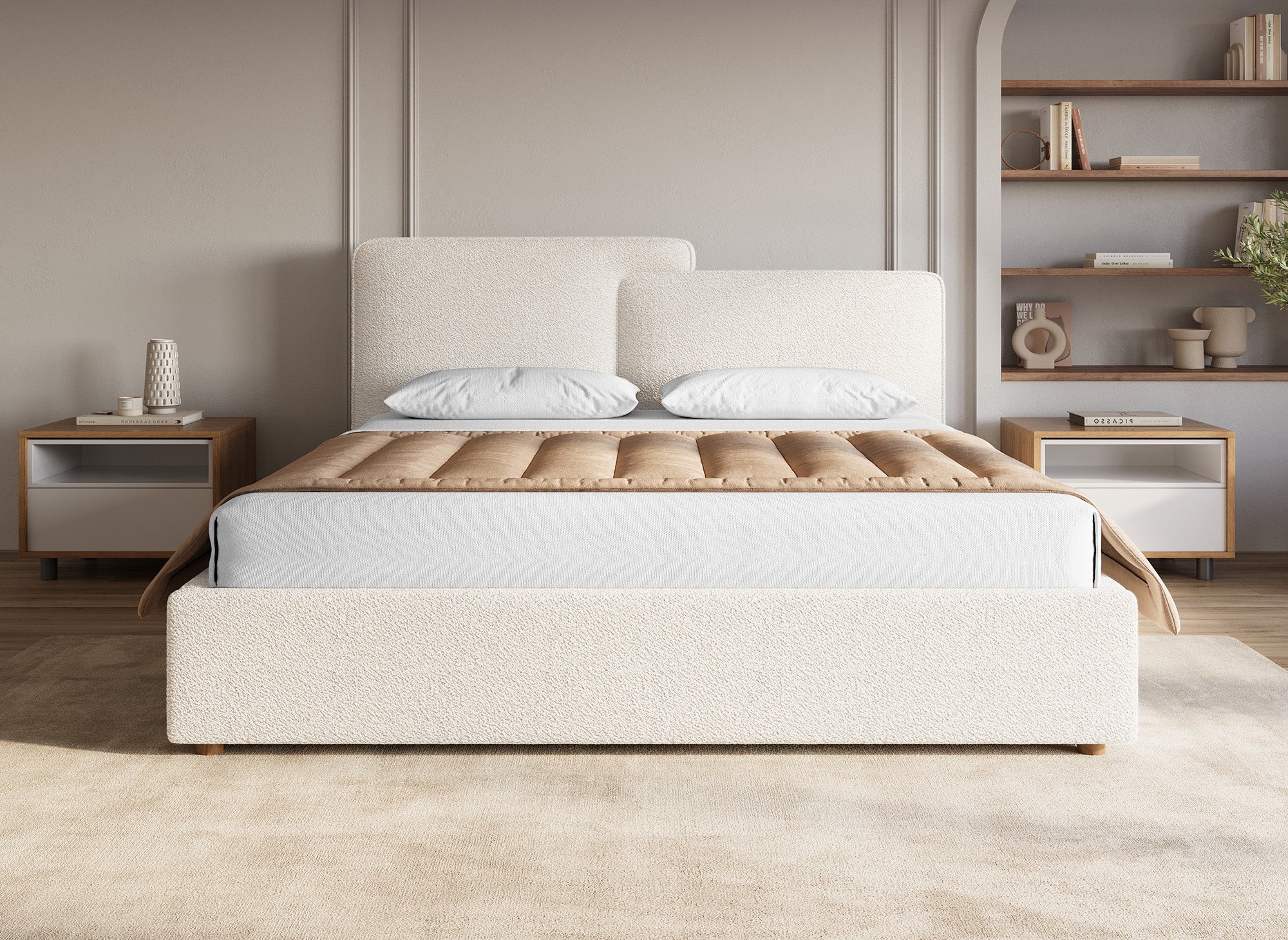 ZELIA Bett mit Stauraum aus Frottee, beige, 160 x 200 cm