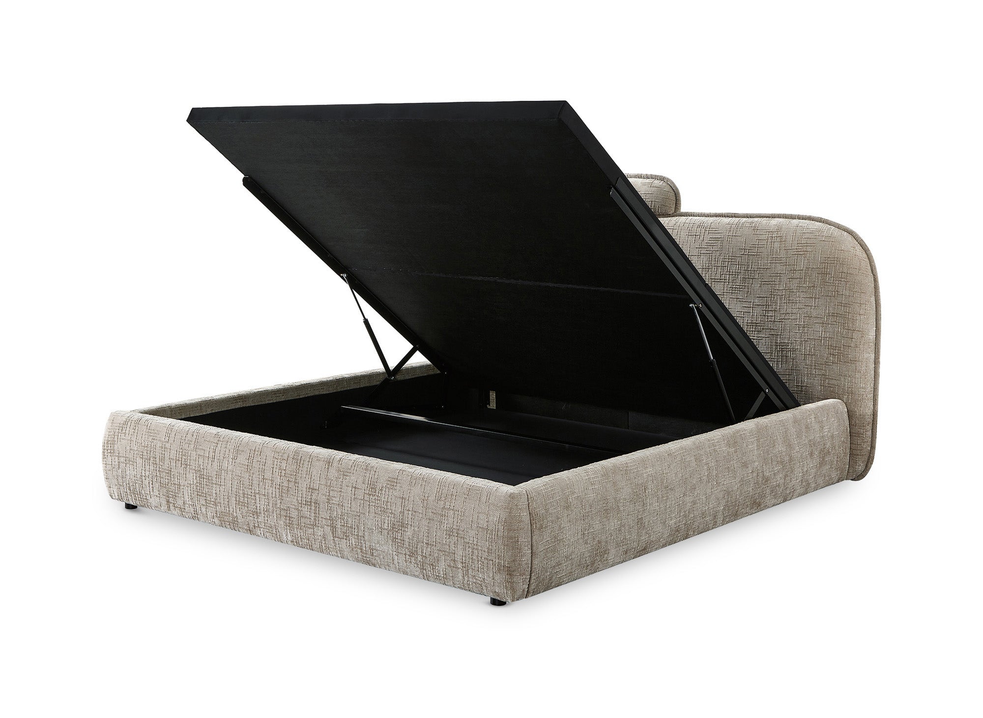 MILENA Bett mit Stauraum, 140x190 cm, taupefarben melierter Samt