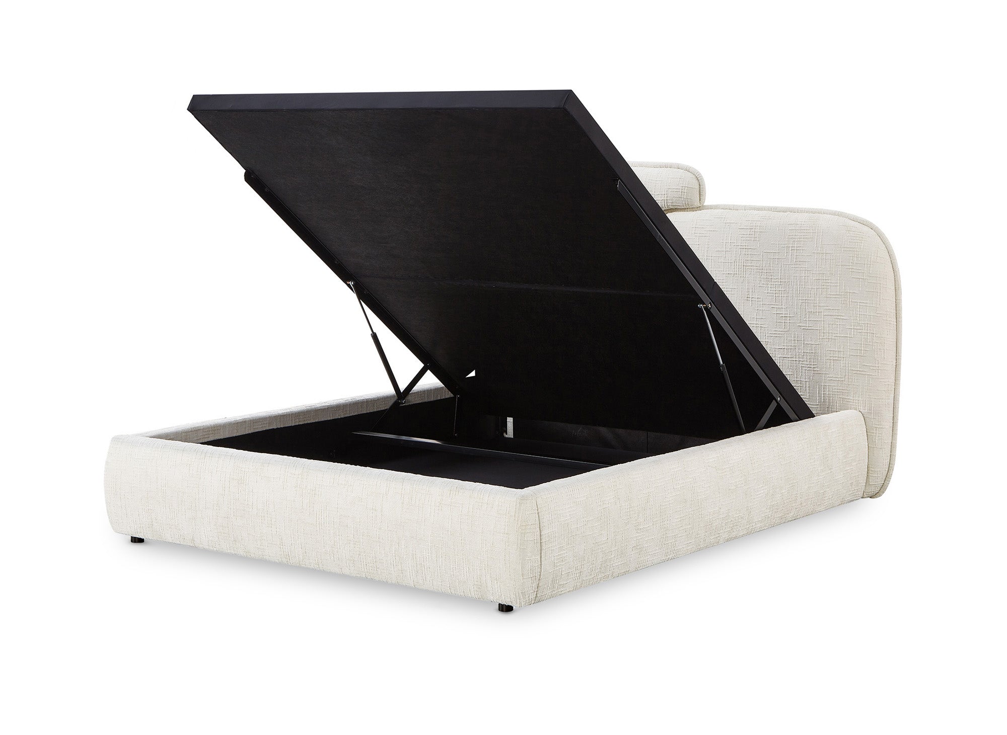 MILENA Bett mit Stauraum, beige melierter Samt, 140 x 190 cm