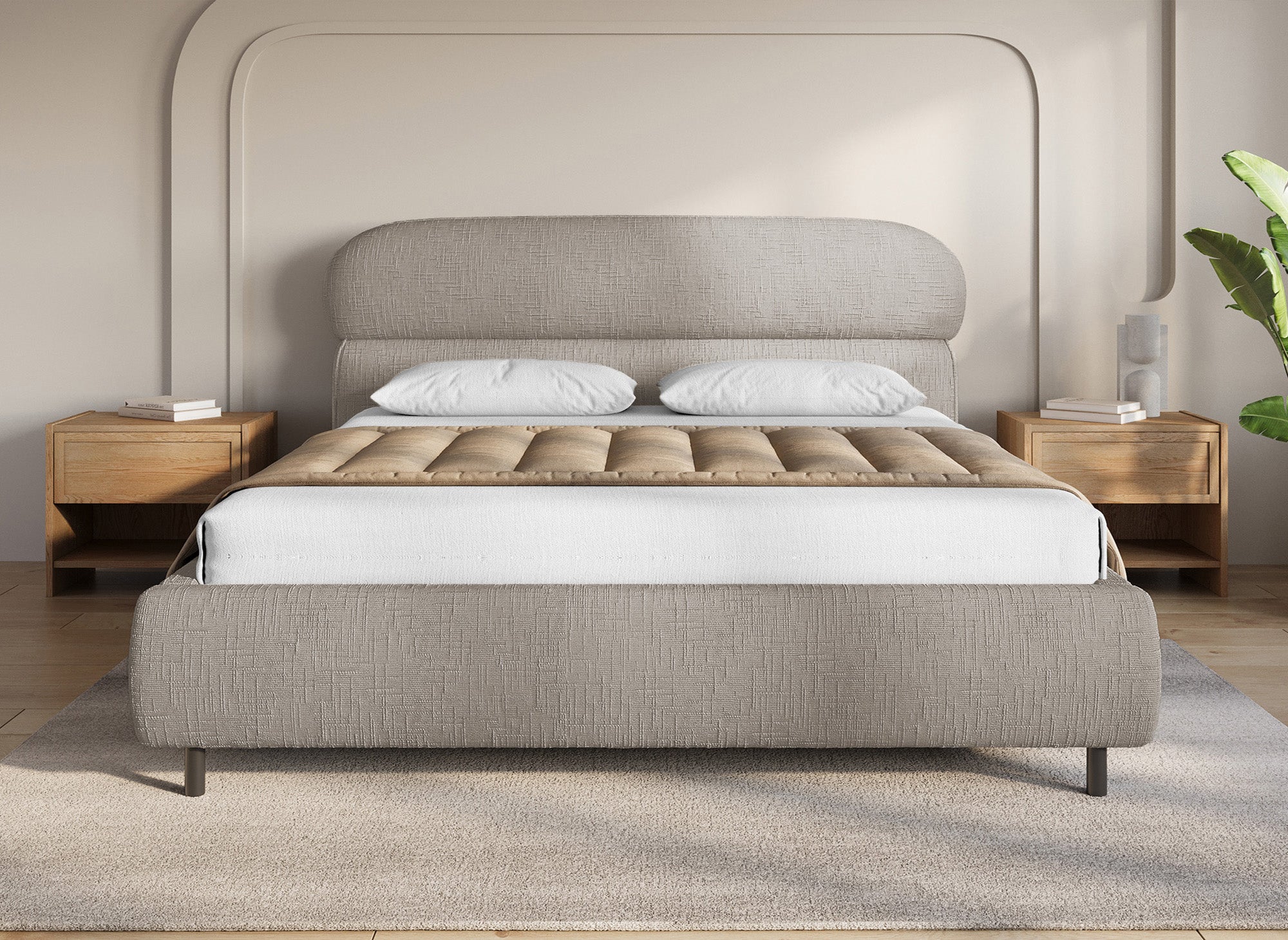 MELO Bett mit Stauraum, 180 x 200 cm, Samt, taupefarben meliert