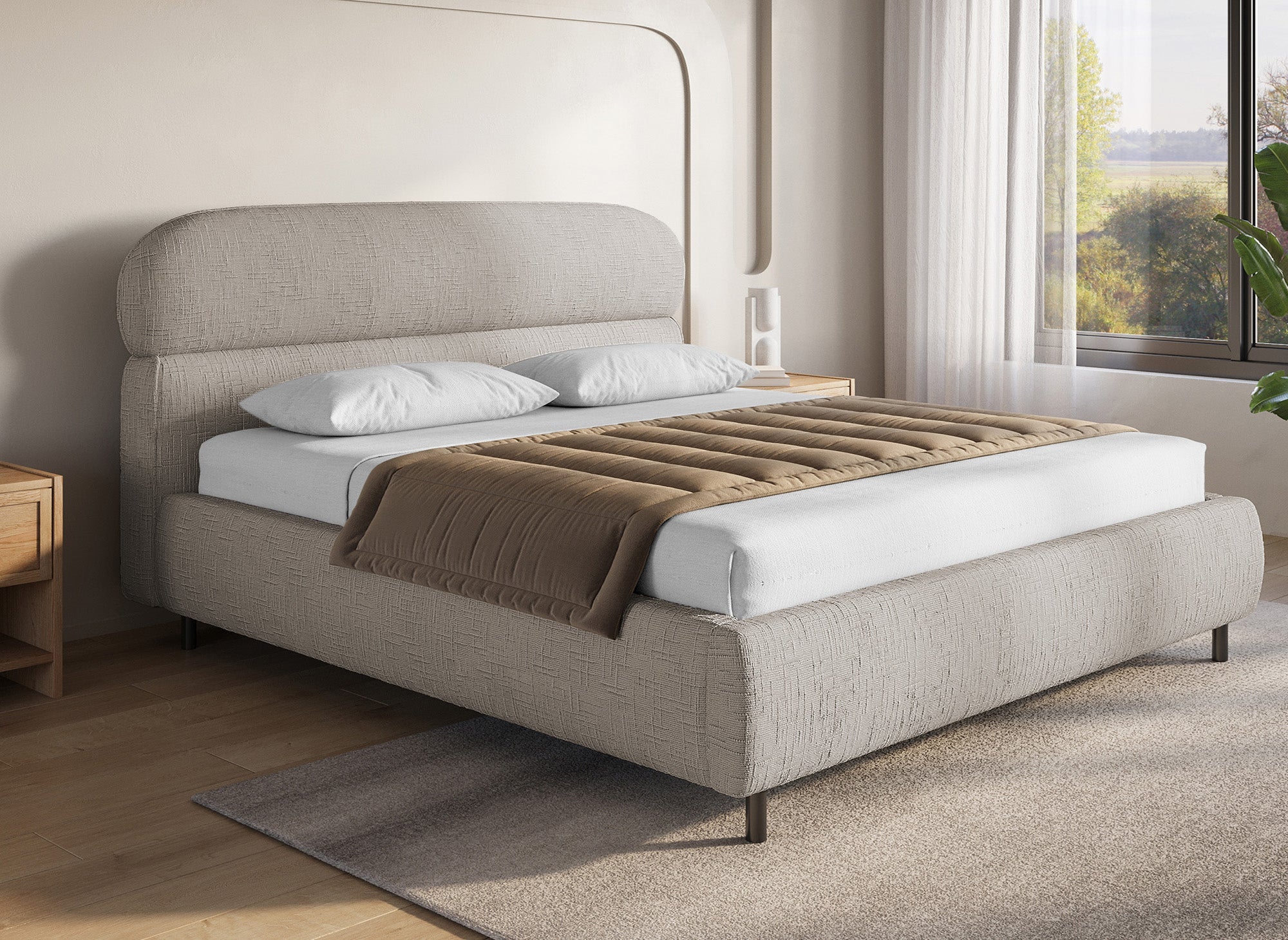 MELO Bett mit Stauraum, 180 x 200 cm, Samt, taupefarben meliert