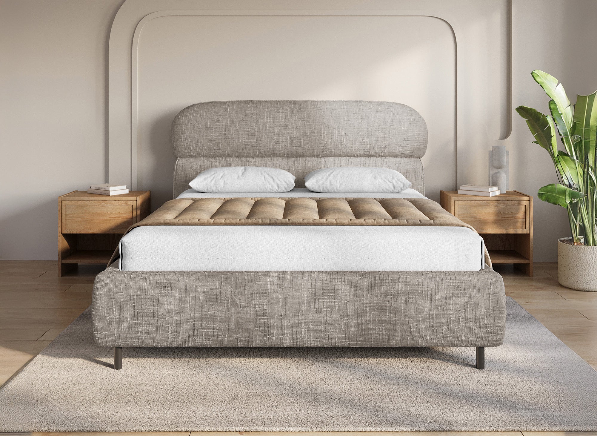 MELO Bett mit Stauraum, 140 x 190 cm, taupefarben melierter Samt