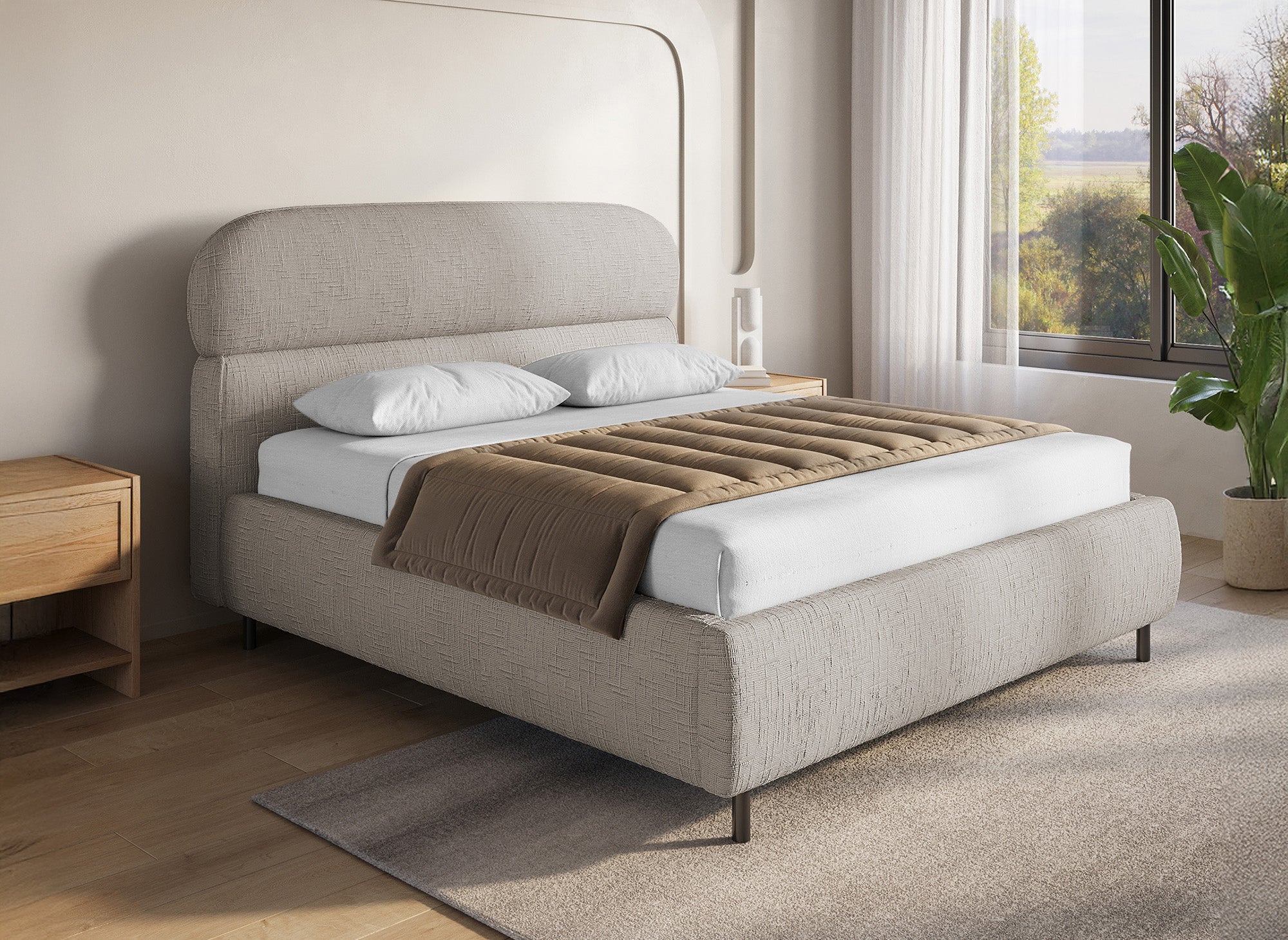 MELO Bett mit Stauraum, 140 x 190 cm, taupefarben melierter Samt