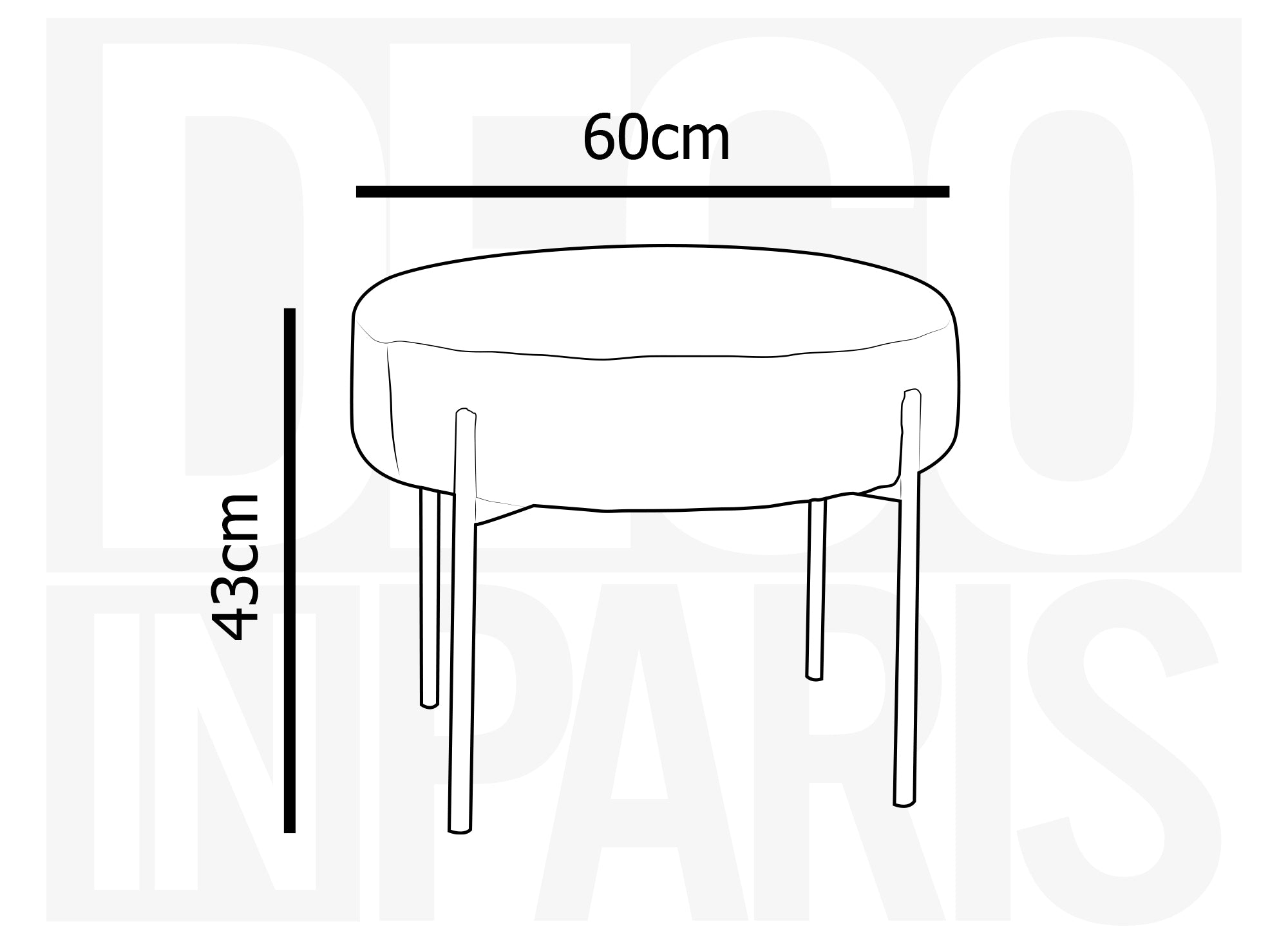 Pouf aus ecruweißem Stoff mit Schaffelleffekt und schwarzen Metallbeinen LEYAN
