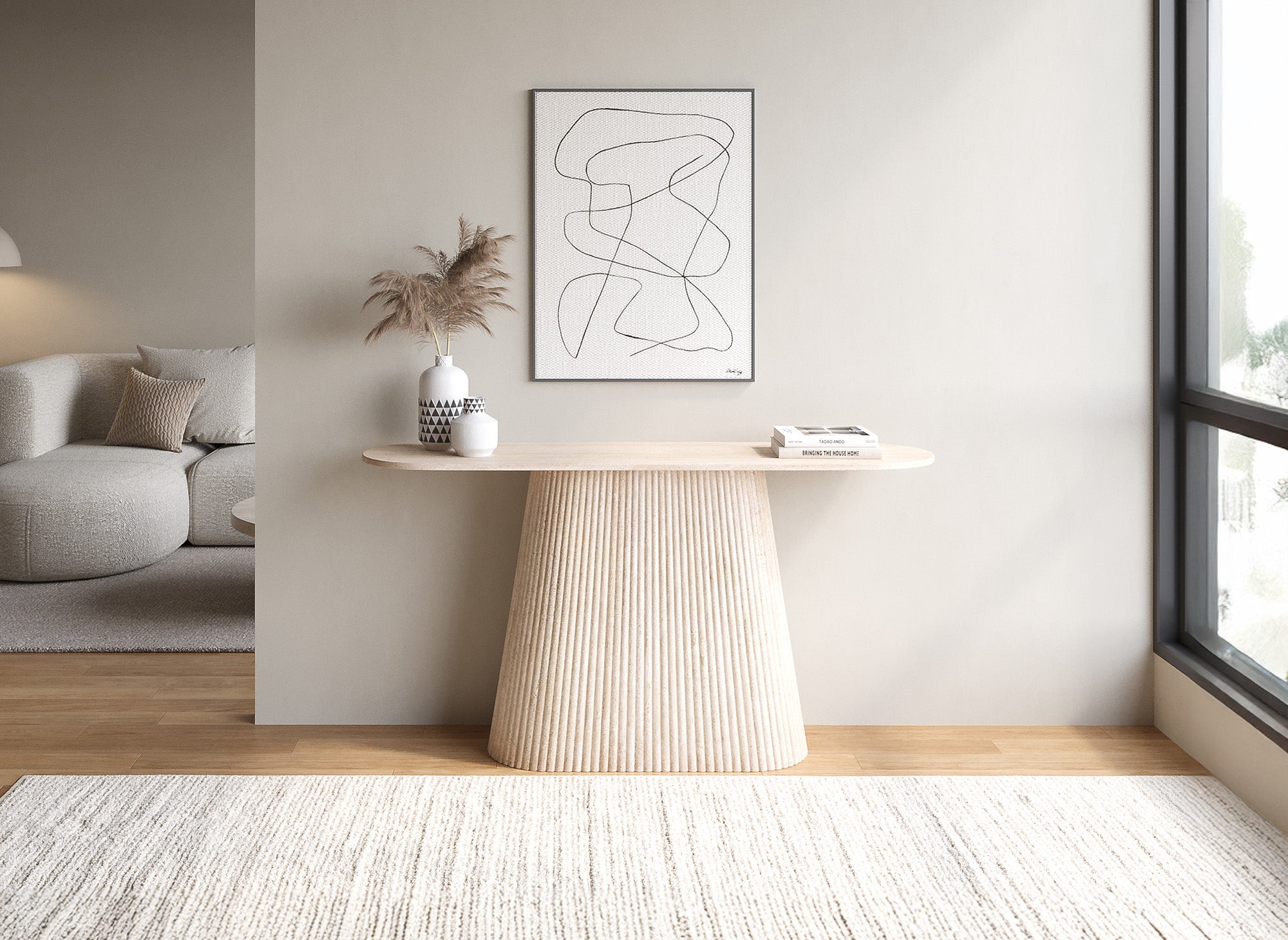 Konsole TIANA aus beigefarbenem Verbundmarmor