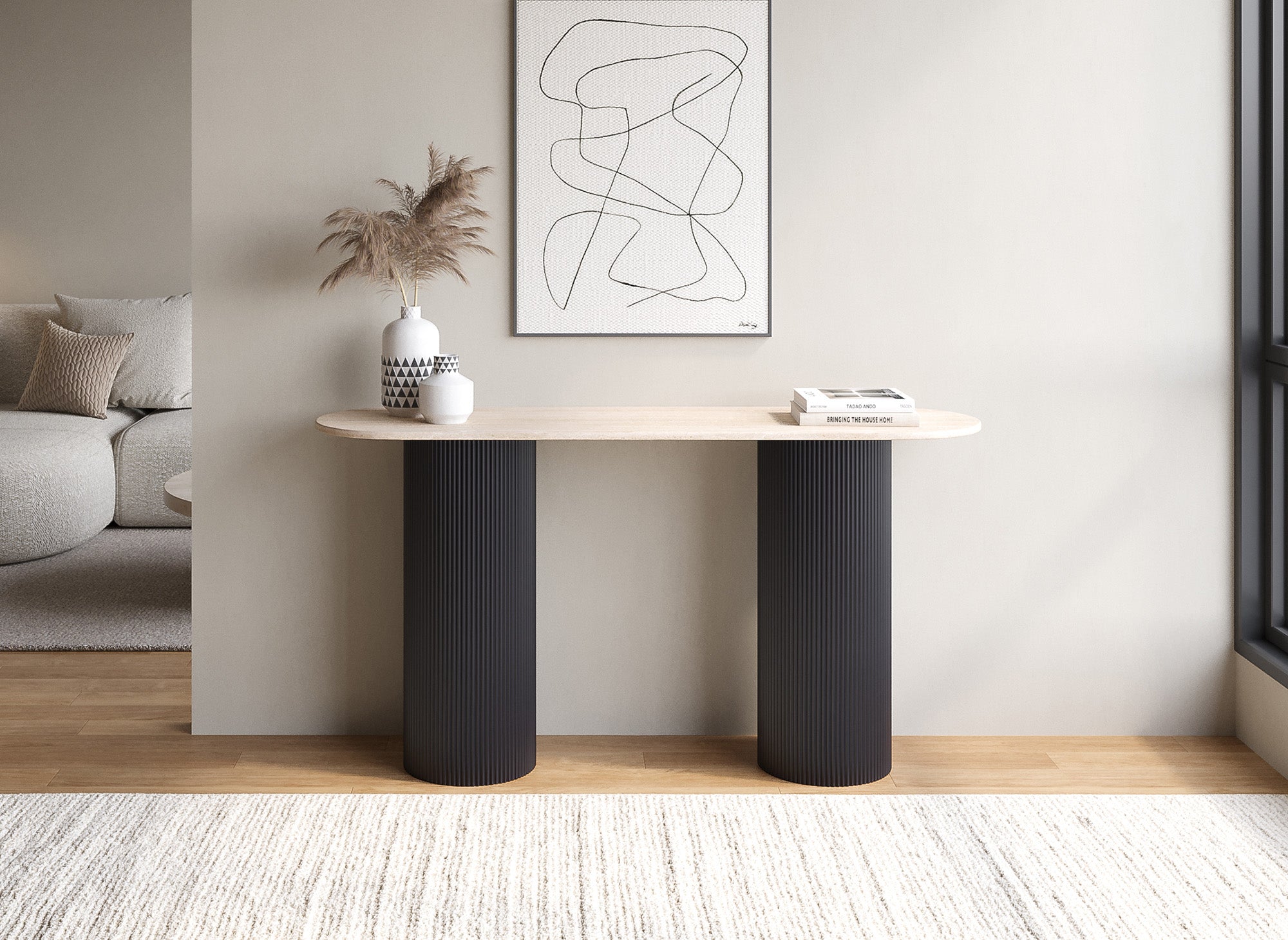 DHARA BLACK beige Verbundmarmorkonsole mit schwarzen Beinen