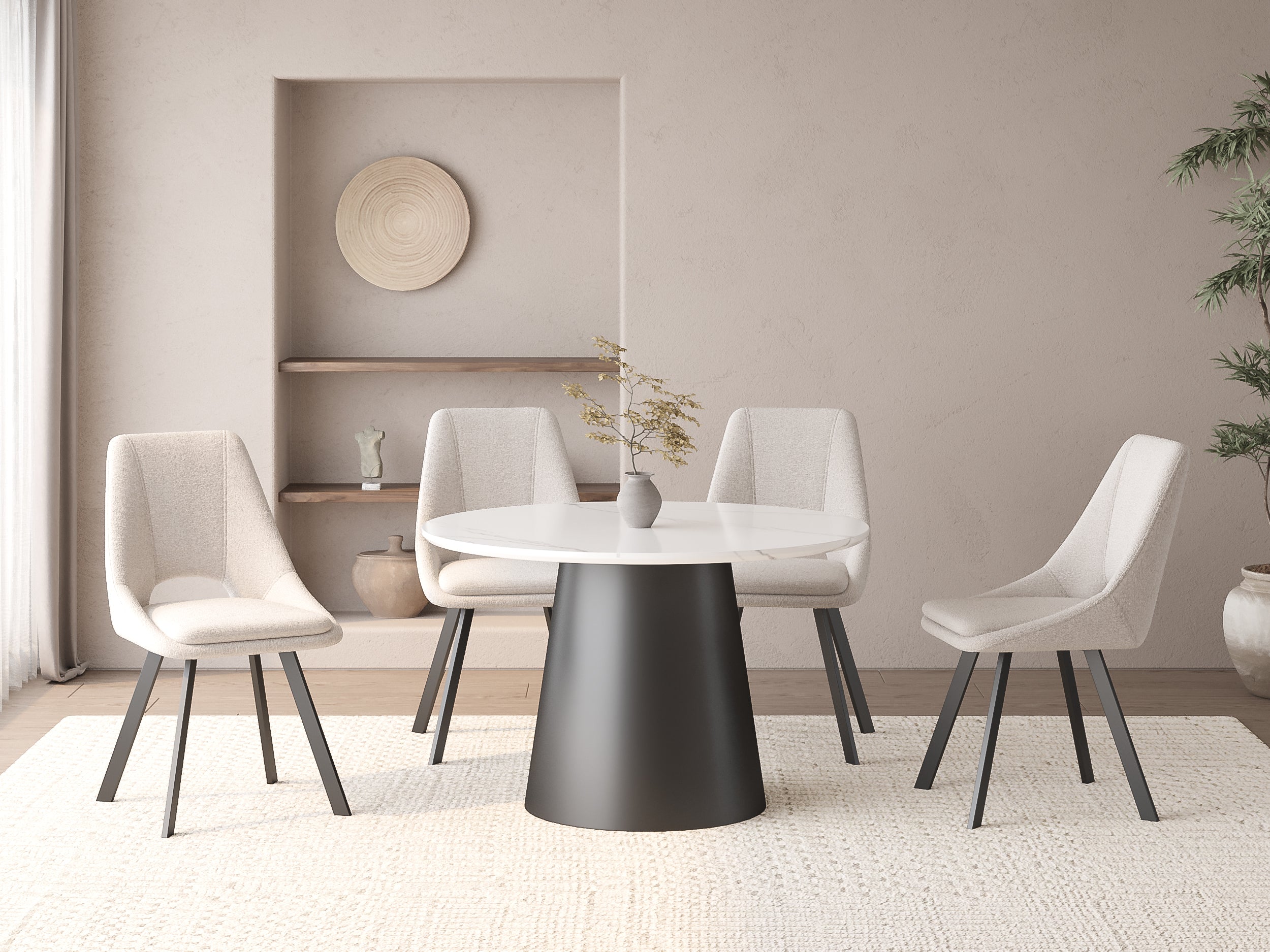 AUBREY runder Esstisch mit weißer Marmor-Effektplatte für 4 Personen
