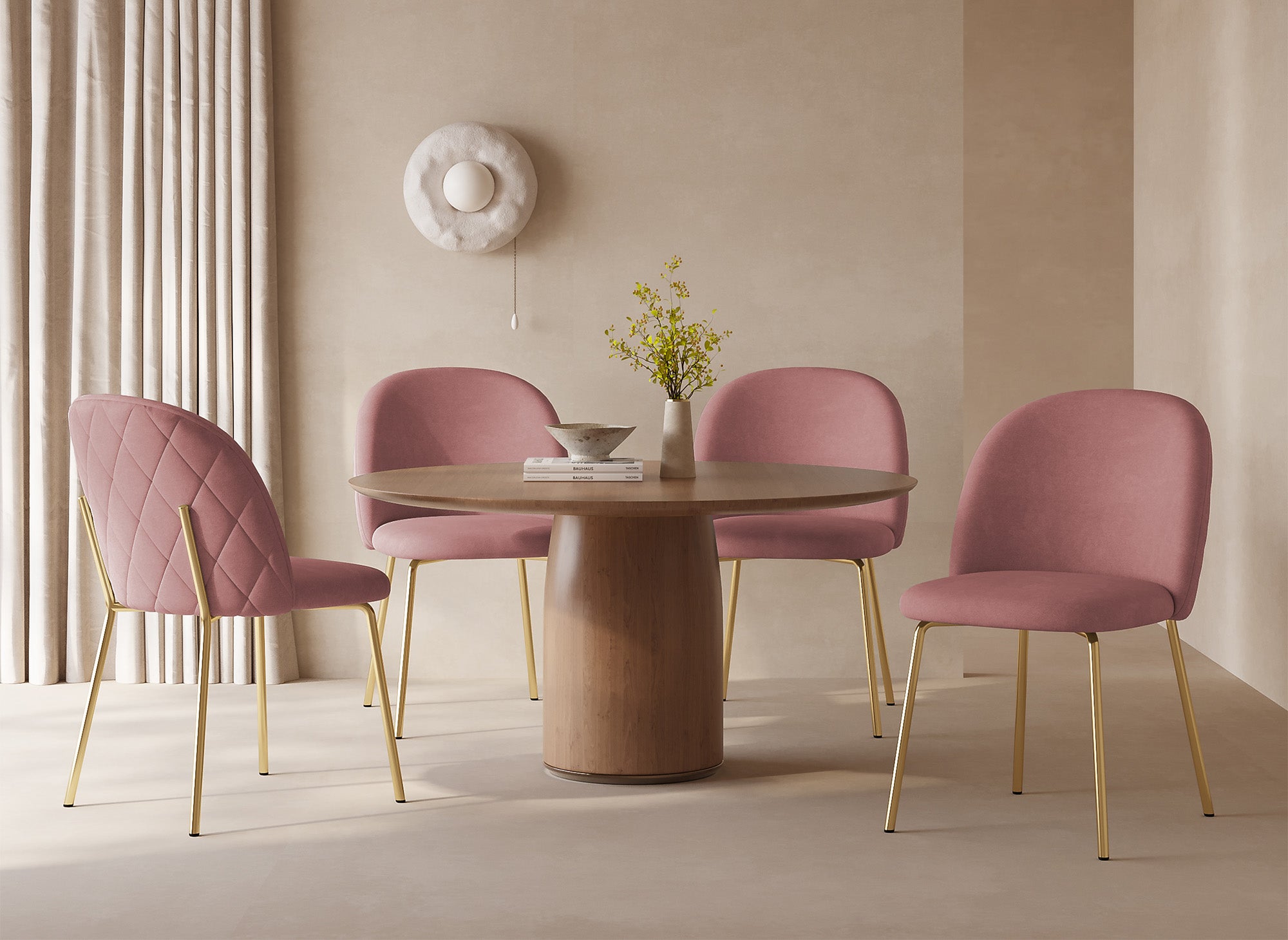 2er-Set KENNETH Designer-Stühle aus rosa Samt