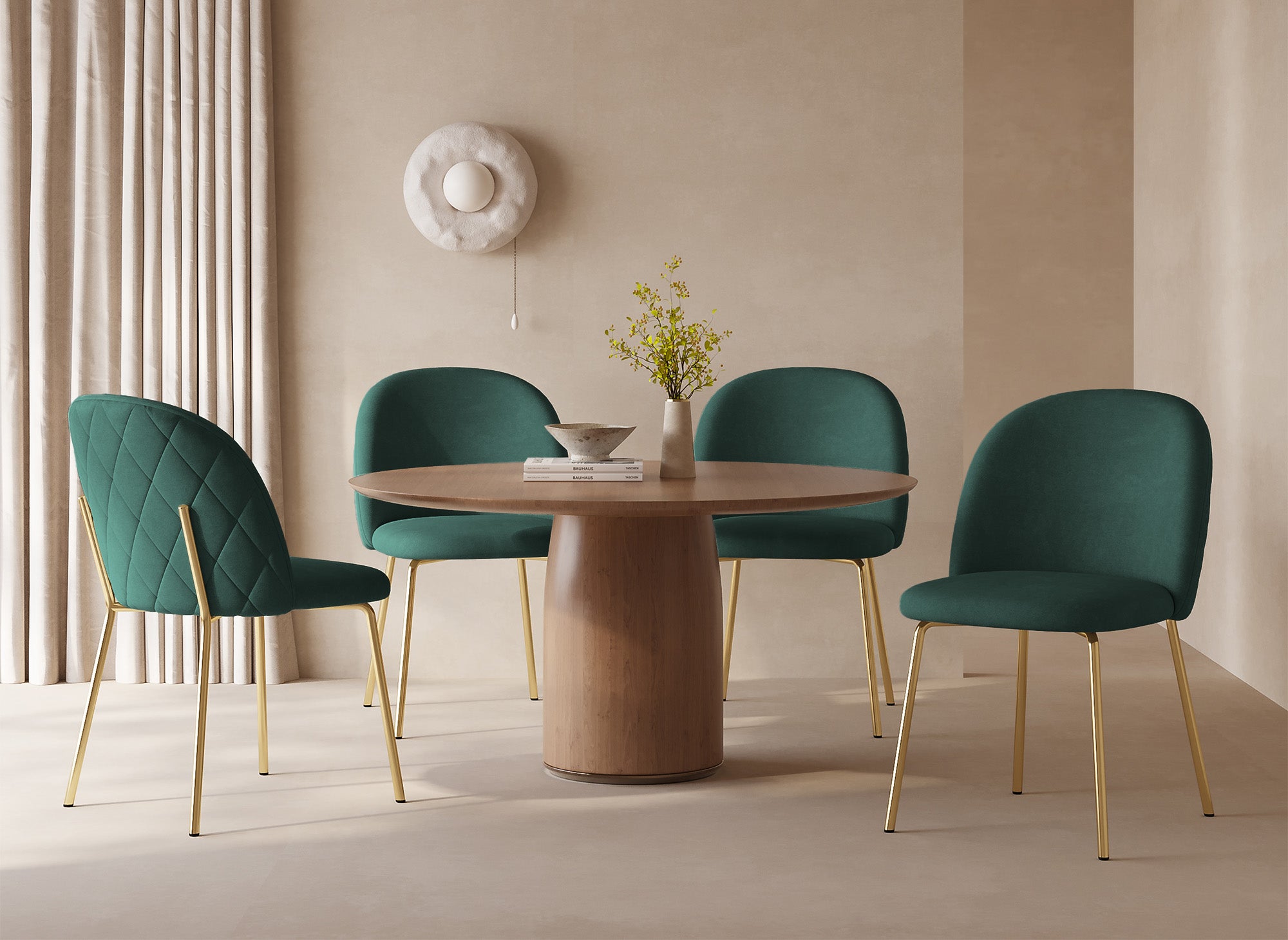 2er-Set KENNETH Designer-Stühle aus grünem Samt