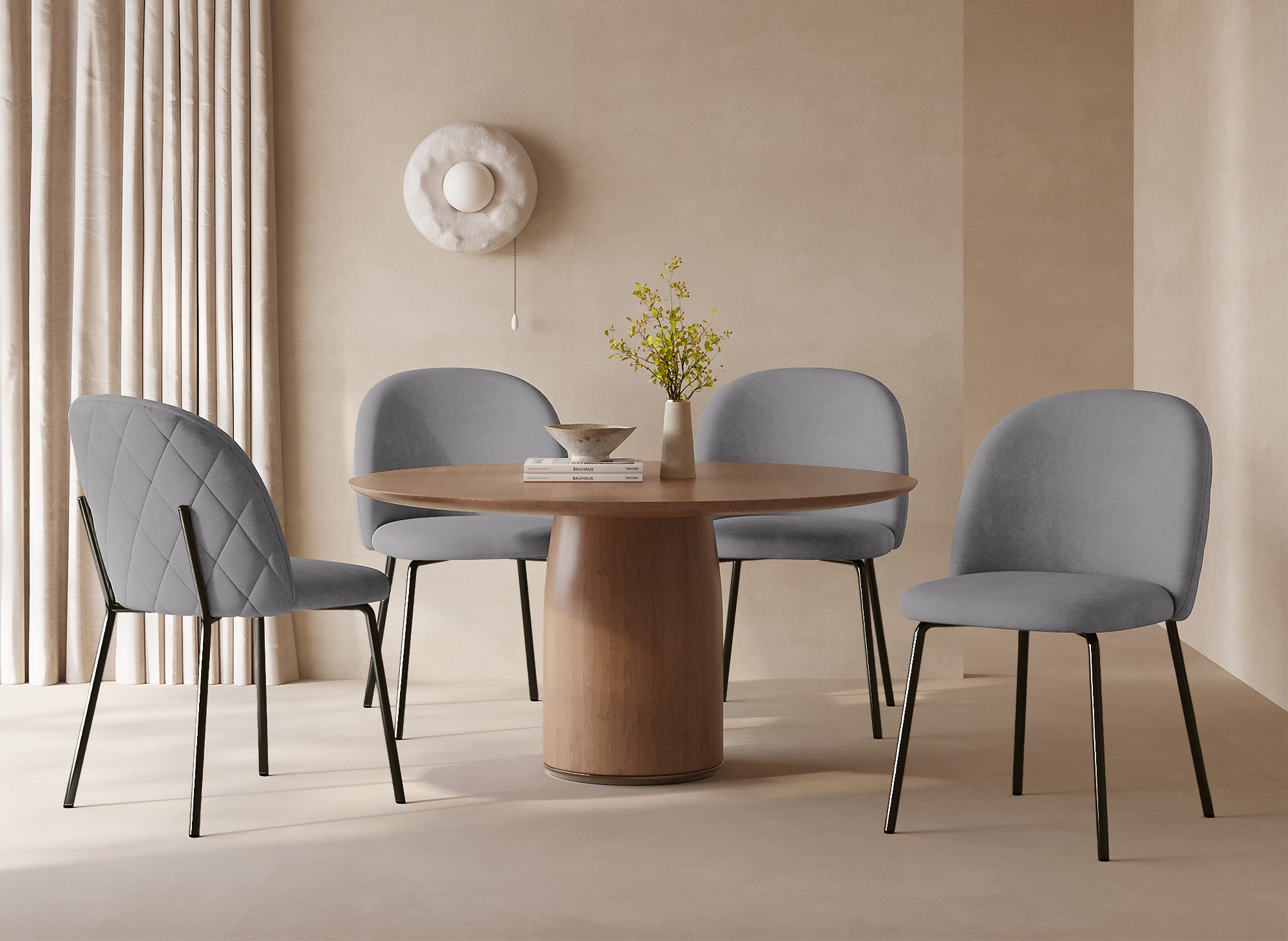 2er-Set Designerstühle aus grauem Samt mit schwarzen Beinen KENNETH