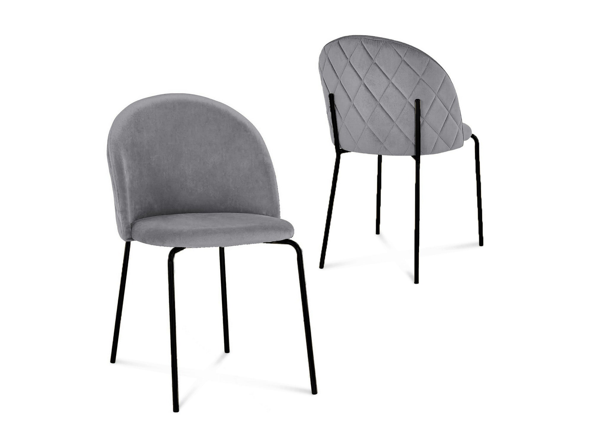 2er-Set Designerstühle aus grauem Samt mit schwarzen Beinen KENNETH