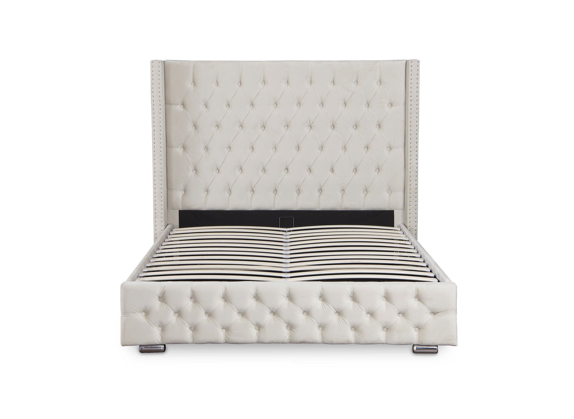 Beiges Samtbett mit Stauraum 160x200 cm MAXI