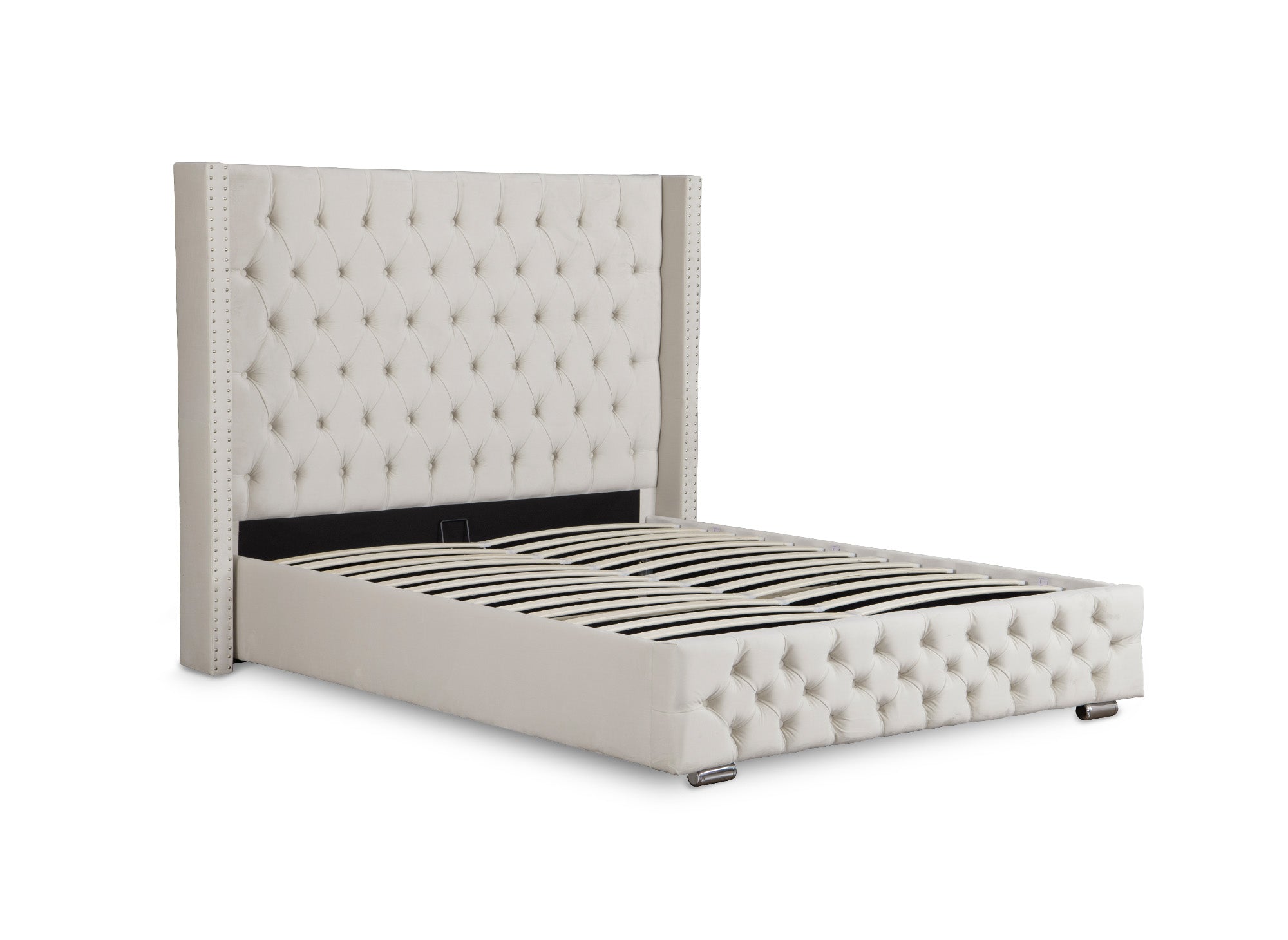 Beiges Samtbett mit Stauraum 160x200 cm MAXI