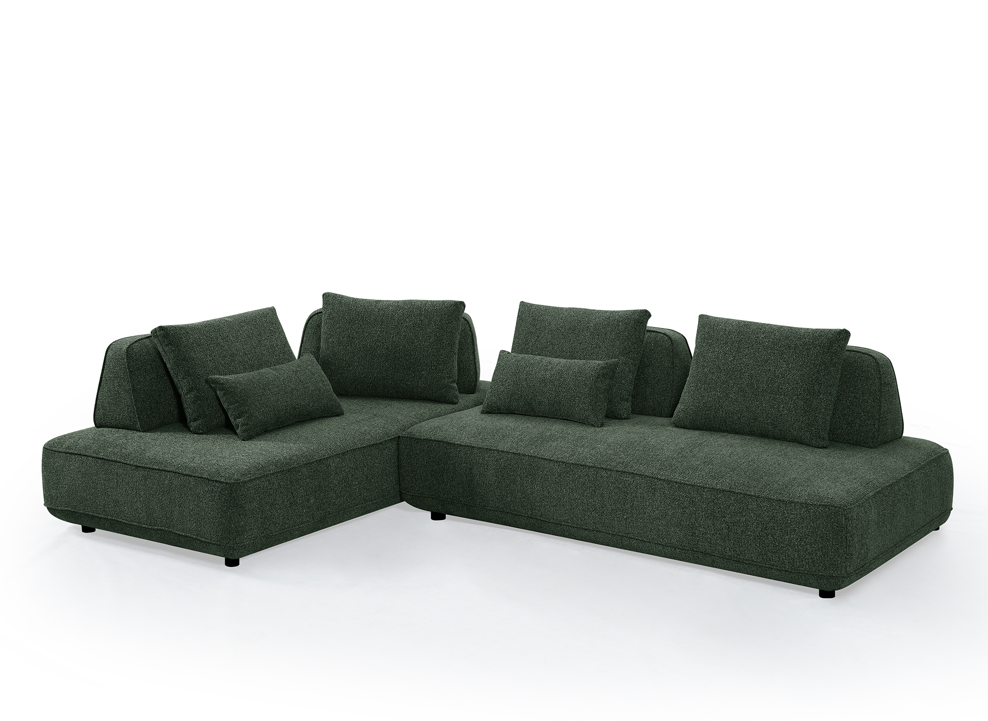 Wende-Ecksofa ISAORA aus khakigrünem Bouclé-Stoff