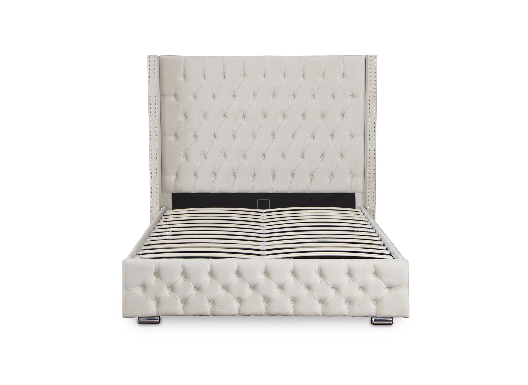 Beiges Samtbett mit Stauraum 140x190 cm MAXI