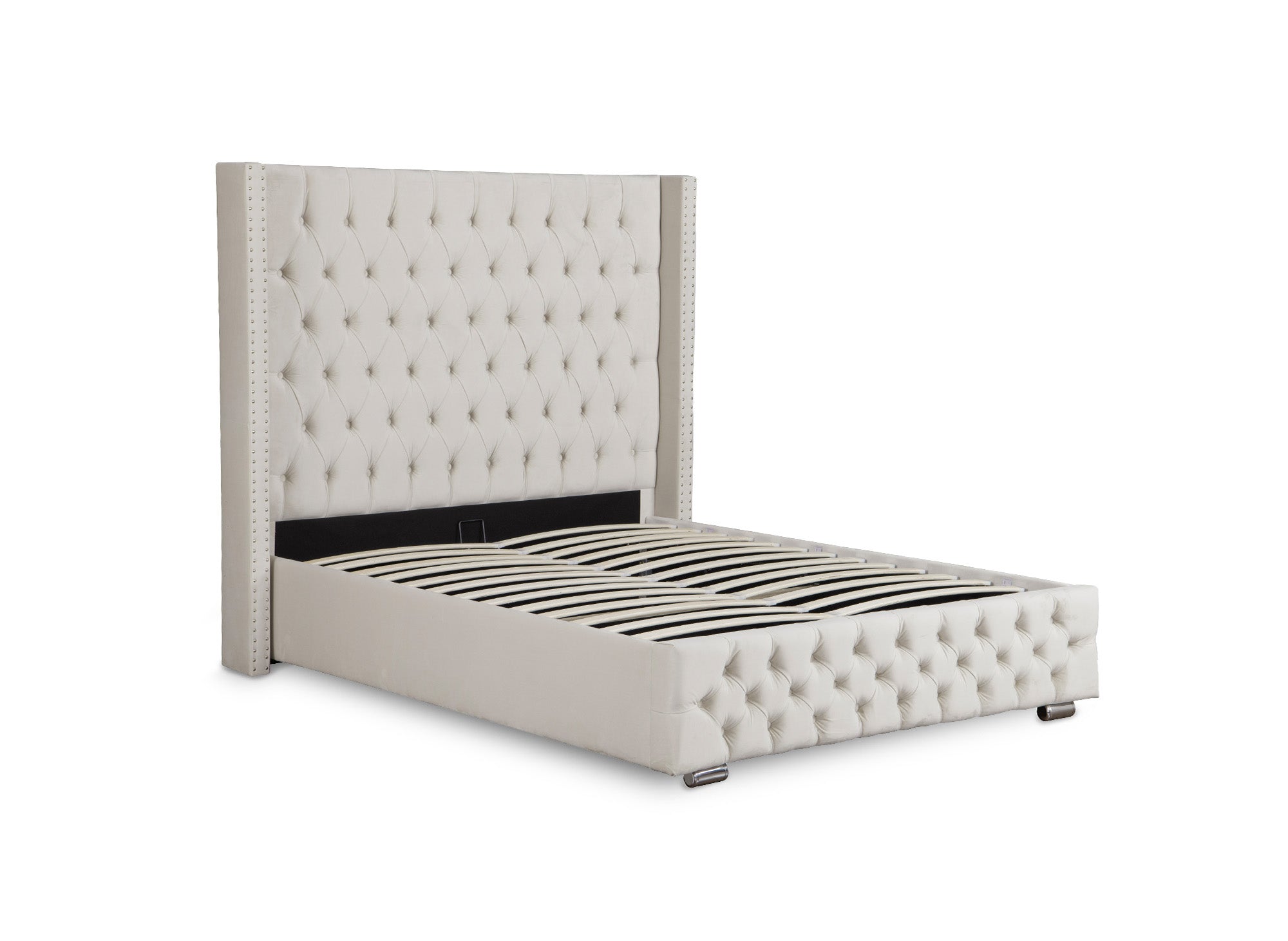 Beiges Samtbett mit Stauraum 140x190 cm MAXI