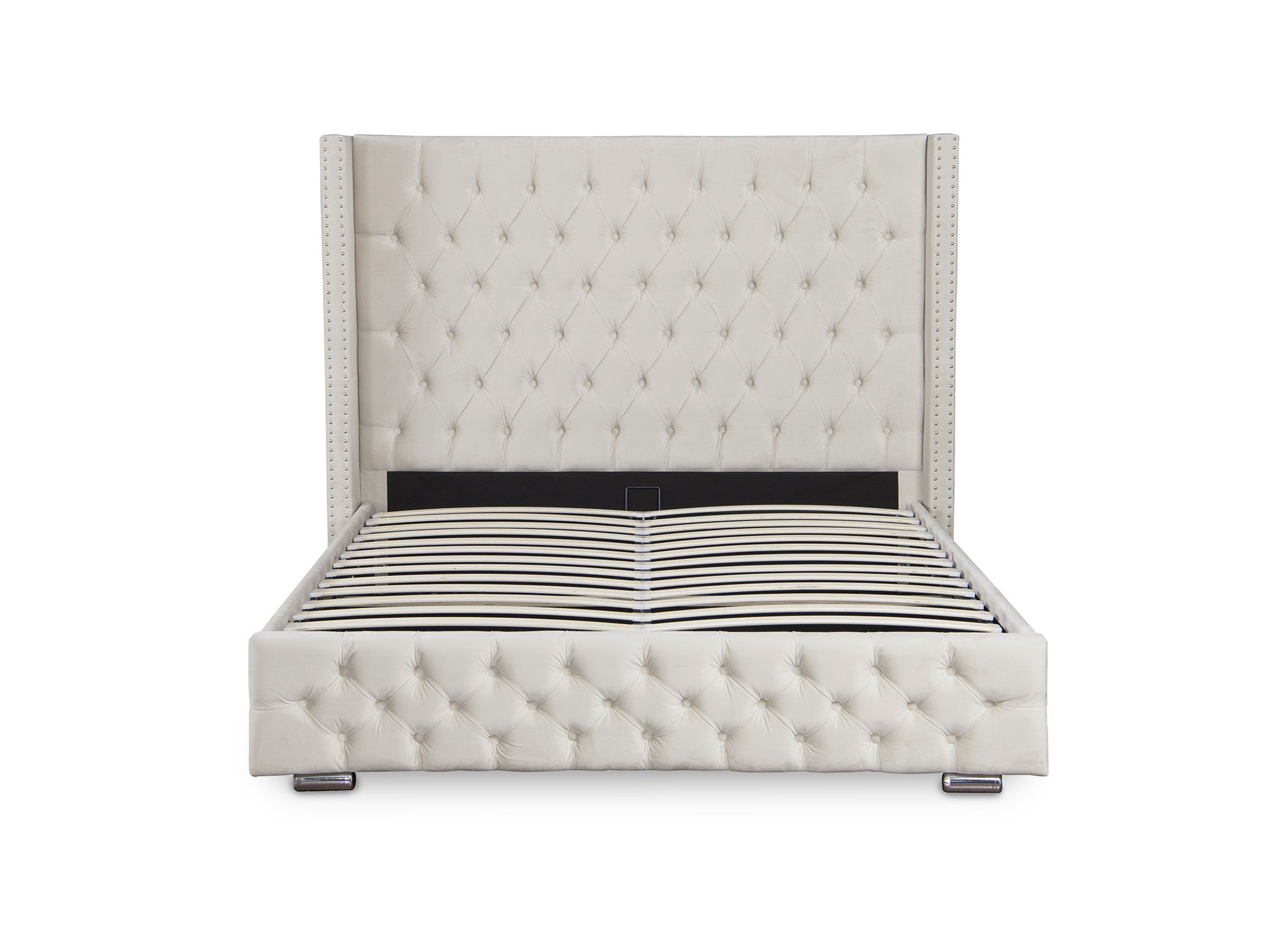 Beiges Samtbett mit Stauraum 180x200 cm MAXI