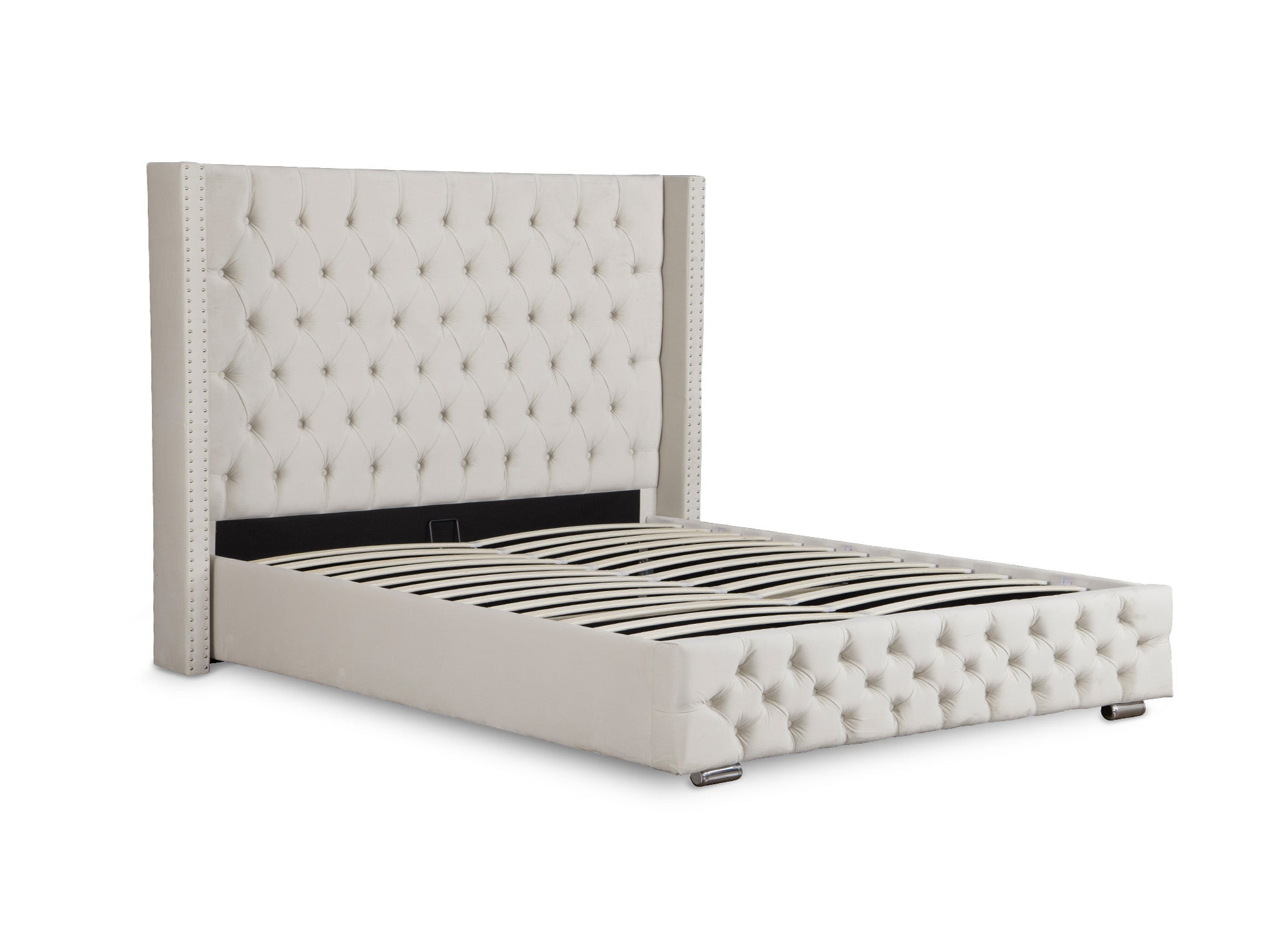 Beiges Samtbett mit Stauraum 180x200 cm MAXI