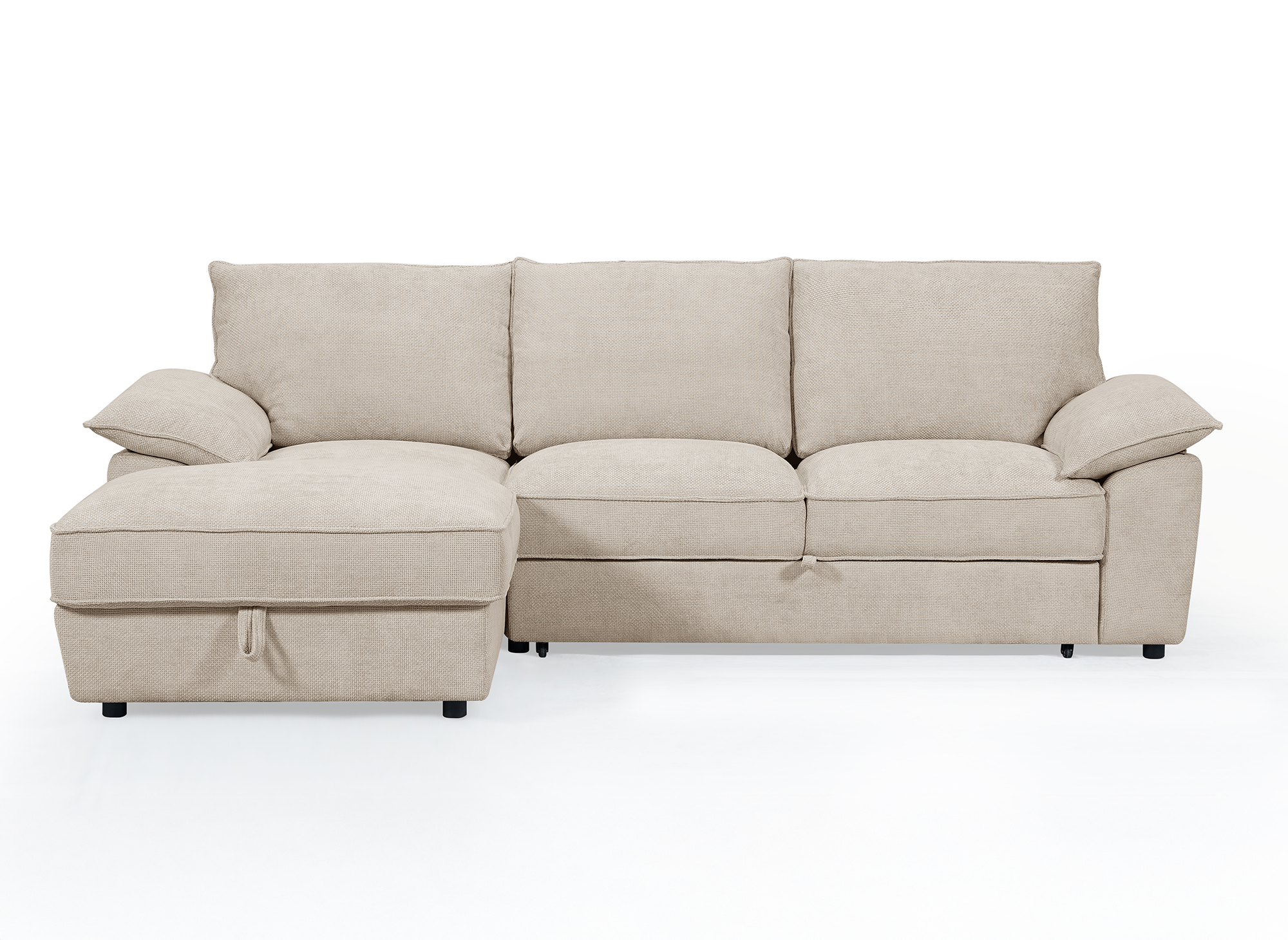 GABIN Ecksofa aus beige meliertem Samt mit Aufbewahrungsbox - Linke Ecke