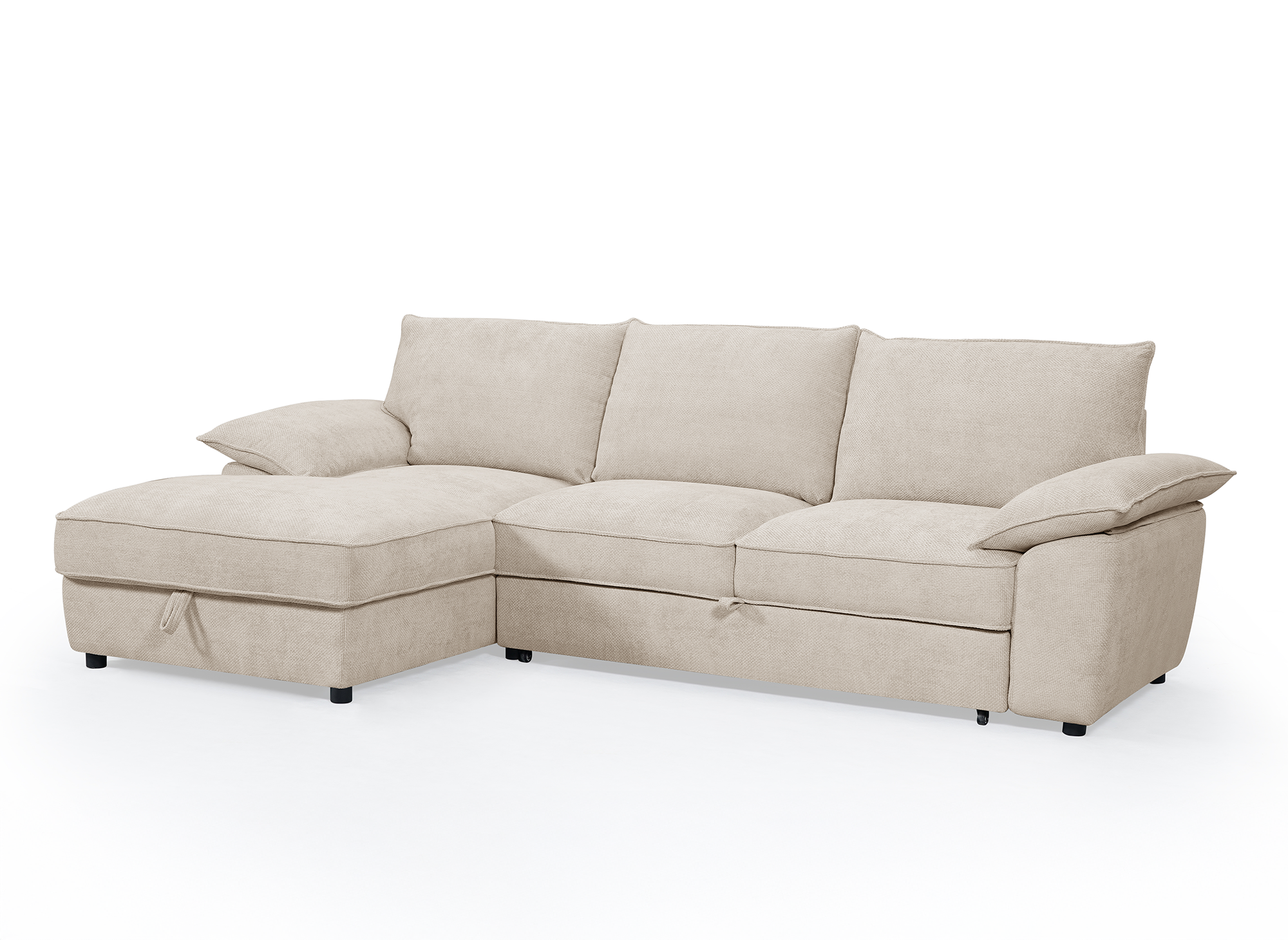 GABIN Ecksofa aus beige meliertem Samt mit Aufbewahrungsbox - Linke Ecke