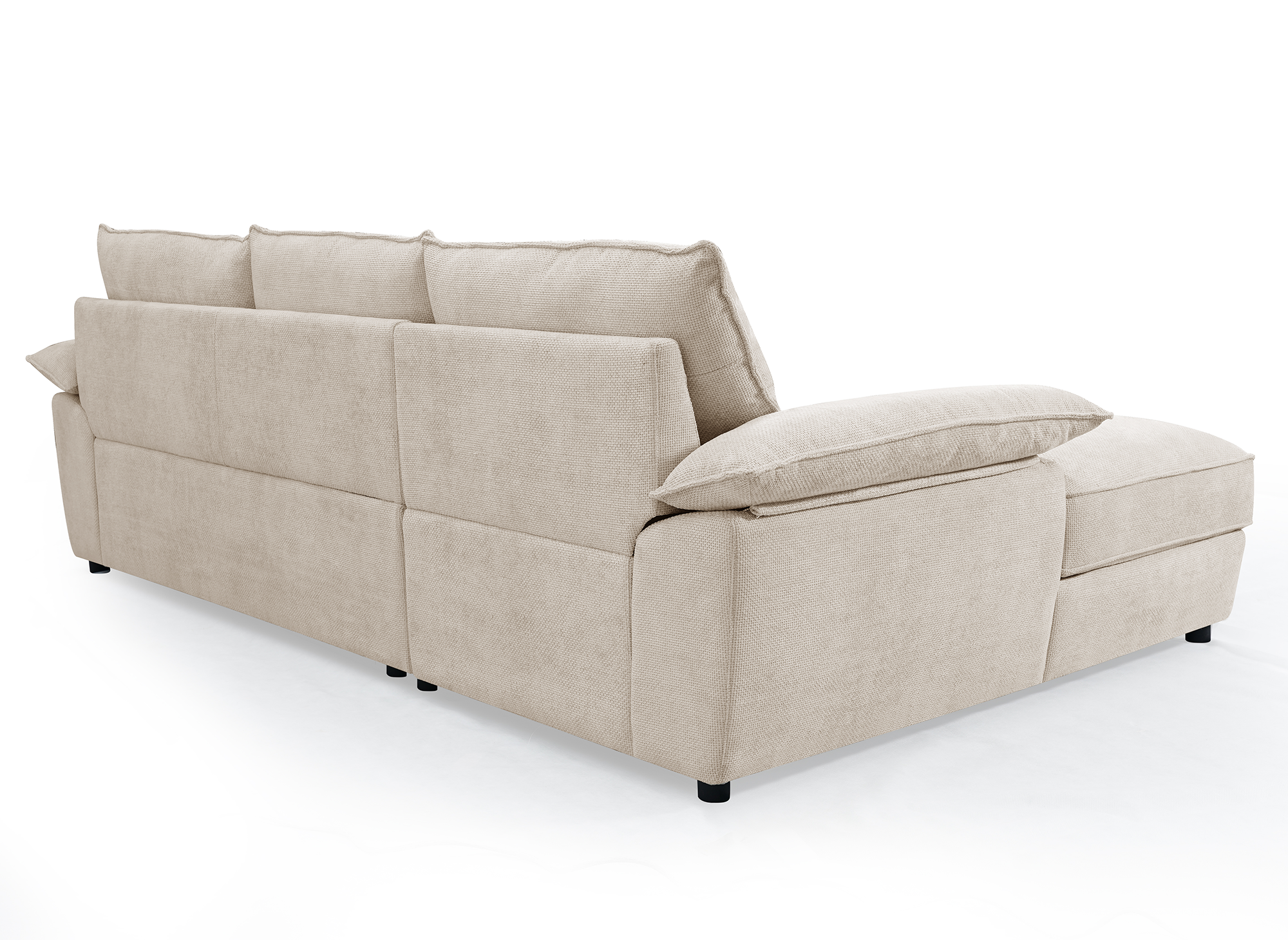 GABIN Ecksofa aus beige meliertem Samt mit Aufbewahrungsbox - Linke Ecke