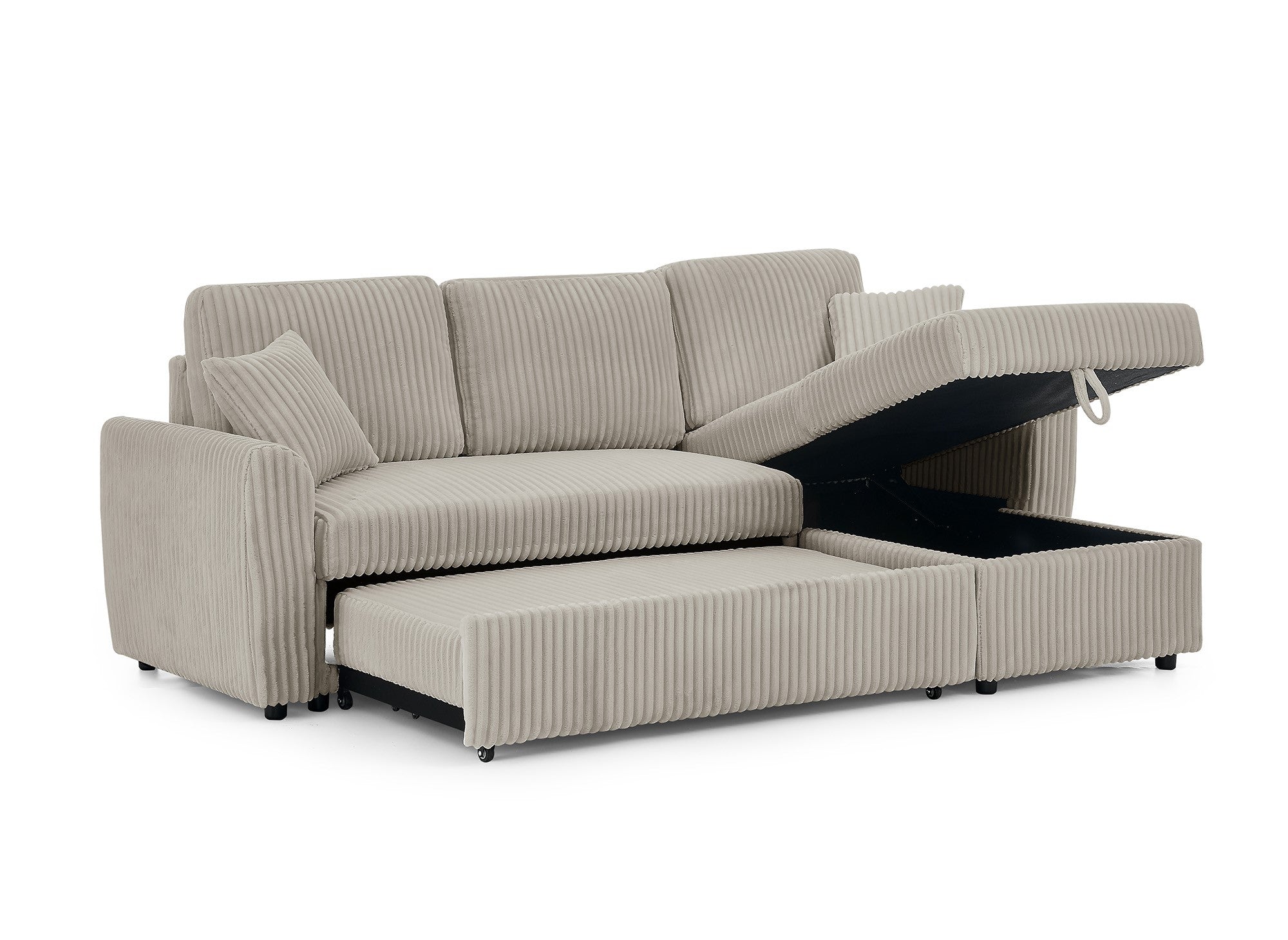 ADRYEN umwandelbares und wendbares Ecksofa mit Stauraum aus dickem Taupe-Cord