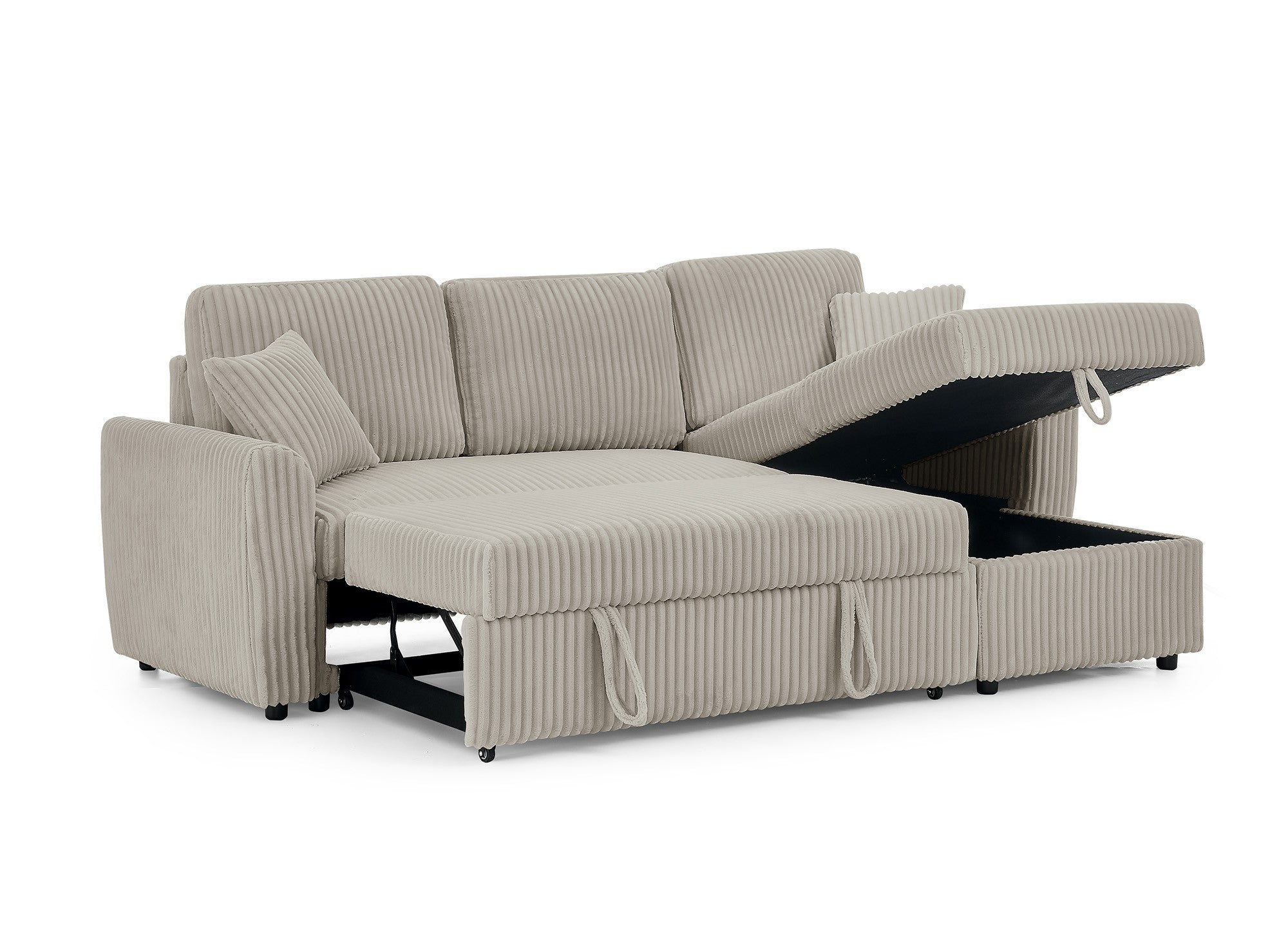 ADRYEN umwandelbares und wendbares Ecksofa mit Stauraum aus dickem Taupe-Cord