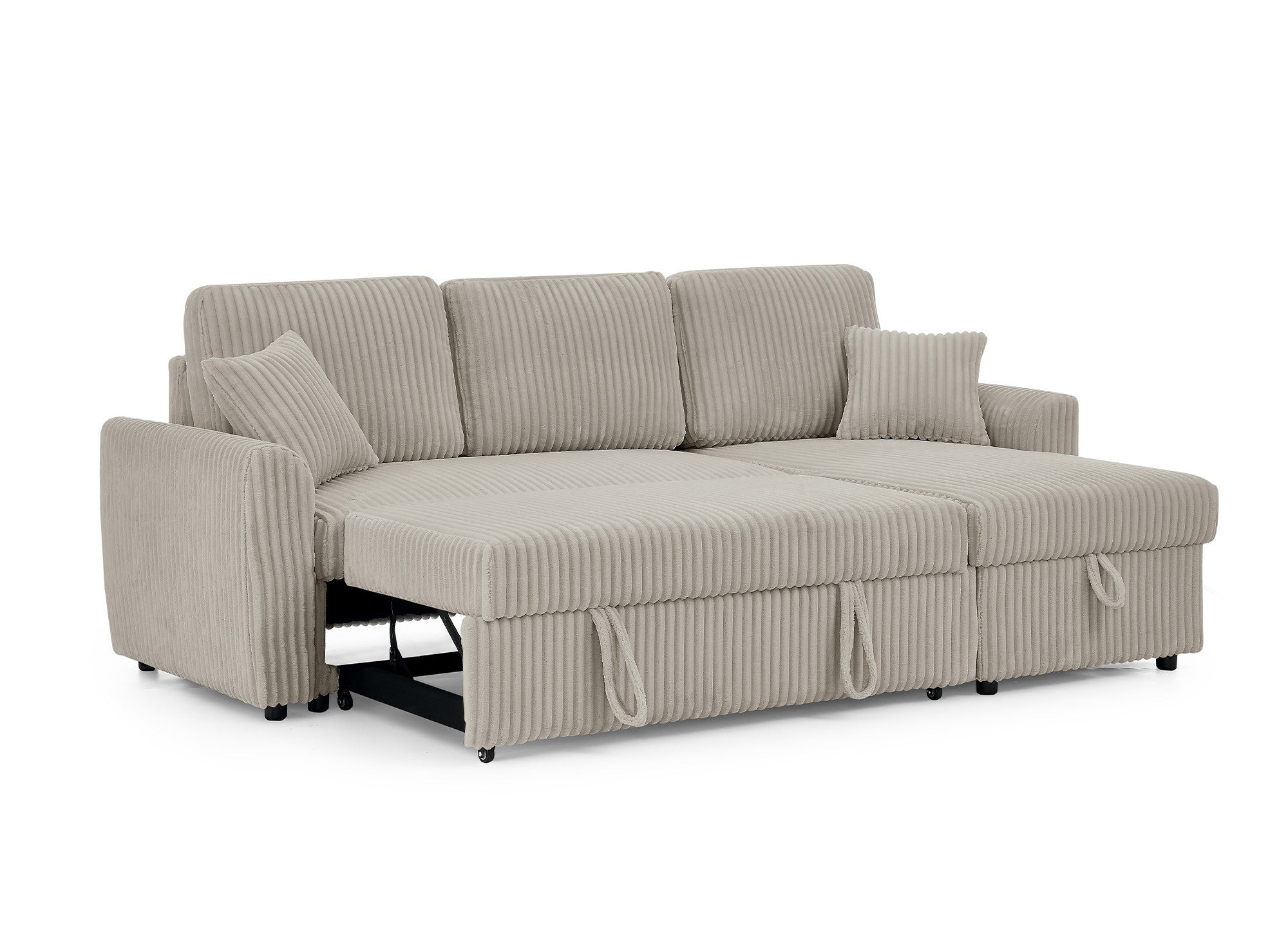 ADRYEN umwandelbares und wendbares Ecksofa mit Stauraum aus dickem Taupe-Cord