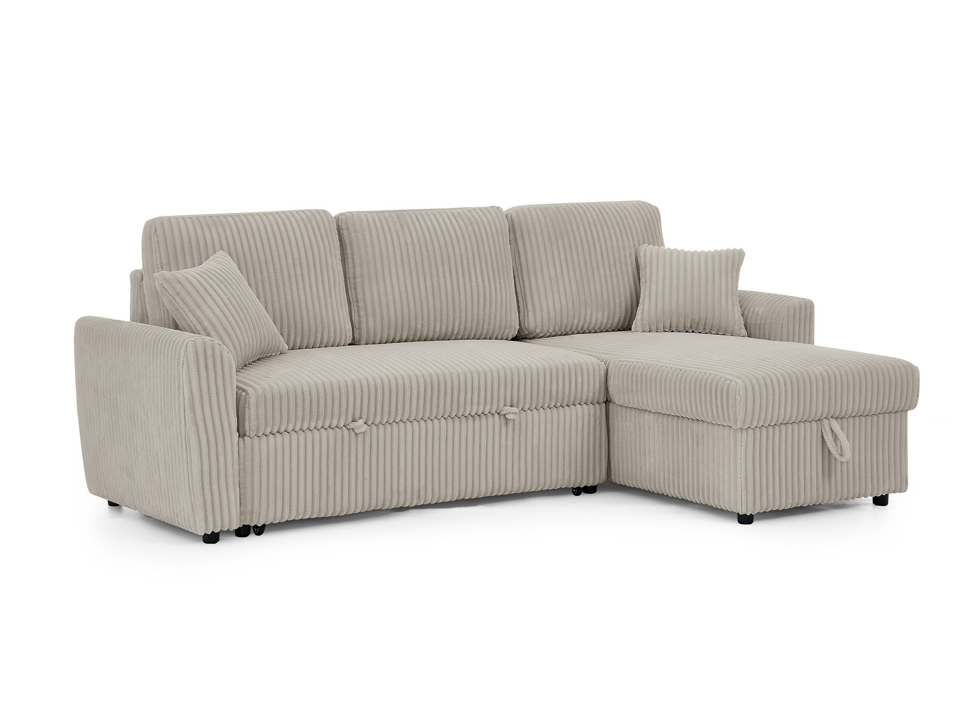 ADRYEN umwandelbares und wendbares Ecksofa mit Stauraum aus dickem Taupe-Cord
